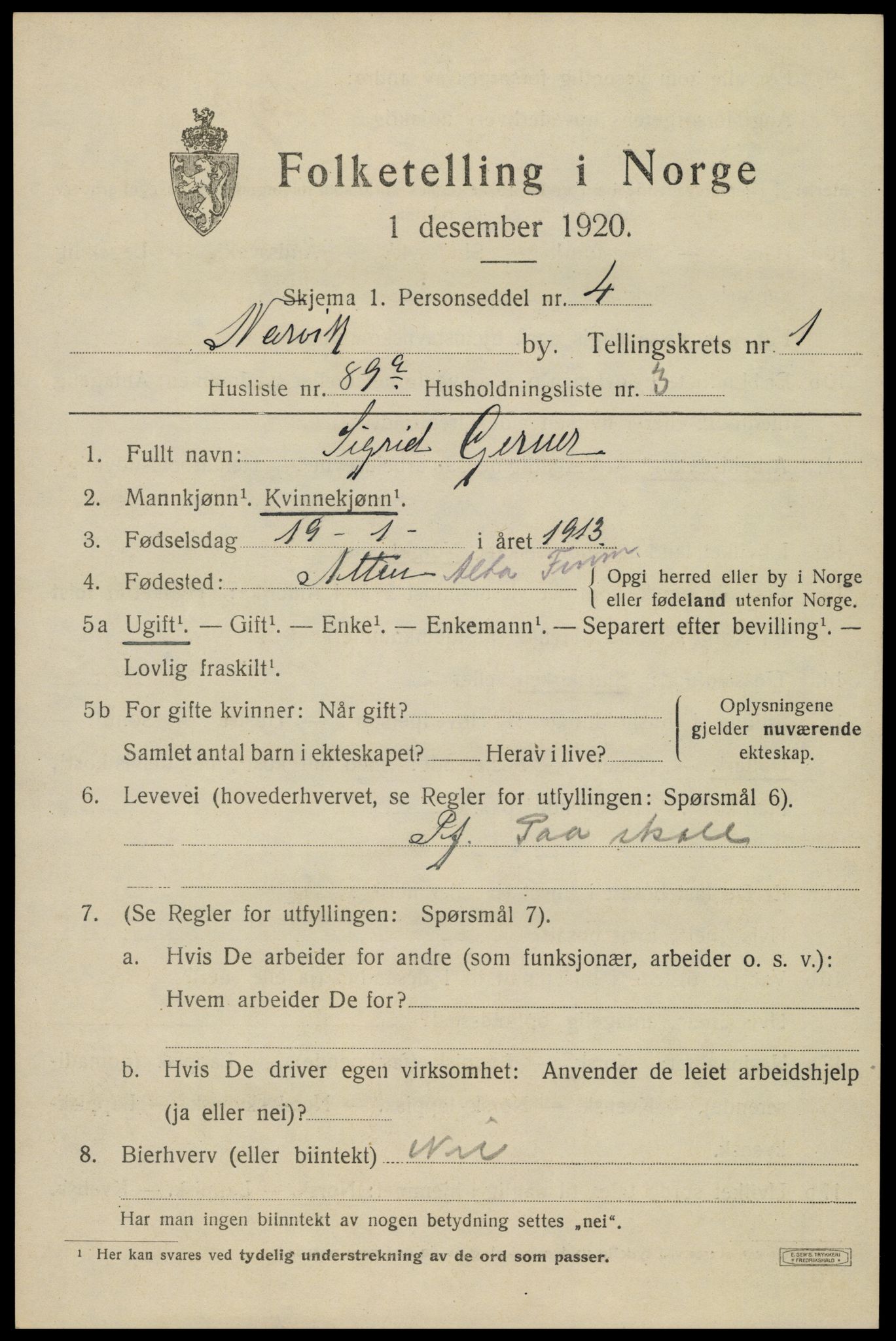 SAT, 1920 census for Narvik, 1920, p. 5804