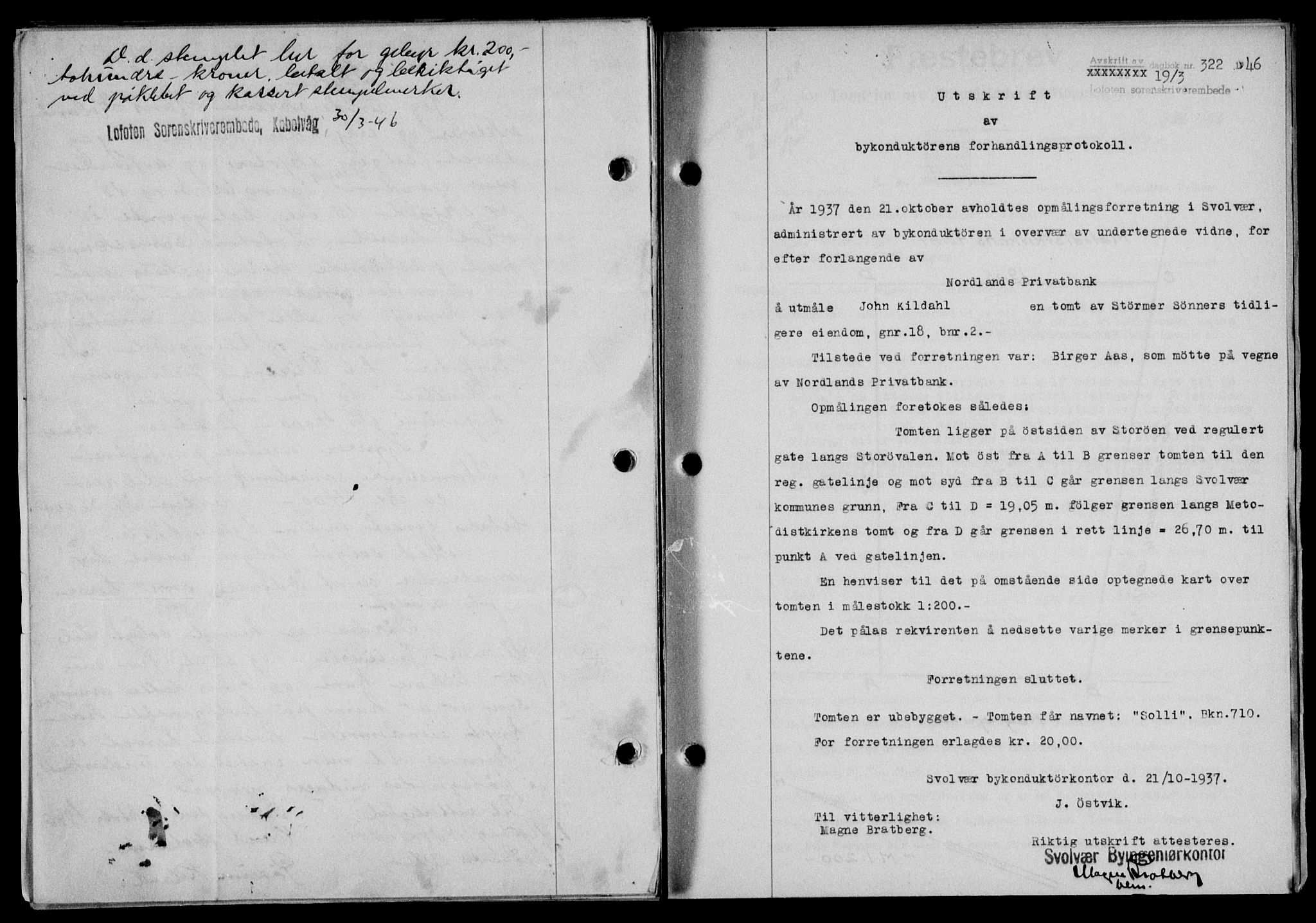 Lofoten sorenskriveri, SAT/A-0017/1/2/2C/L0013a: Mortgage book no. 13a, 1944-1946, Diary no: : 322/1946