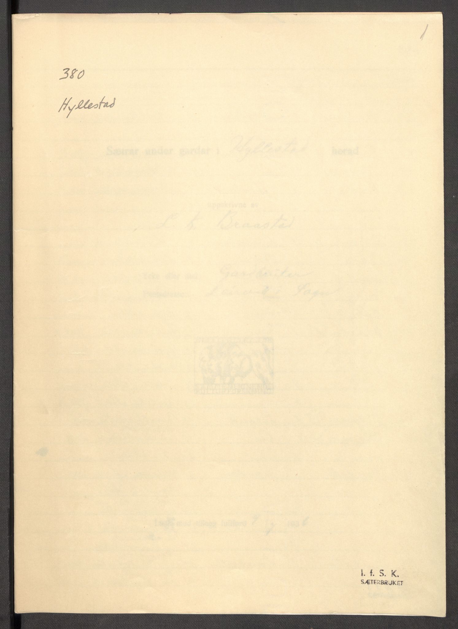 Instituttet for sammenlignende kulturforskning, RA/PA-0424/F/Fc/L0011/0003: Eske B11: / Sogn og Fjordane (perm XXX), 1934-1936, p. 1