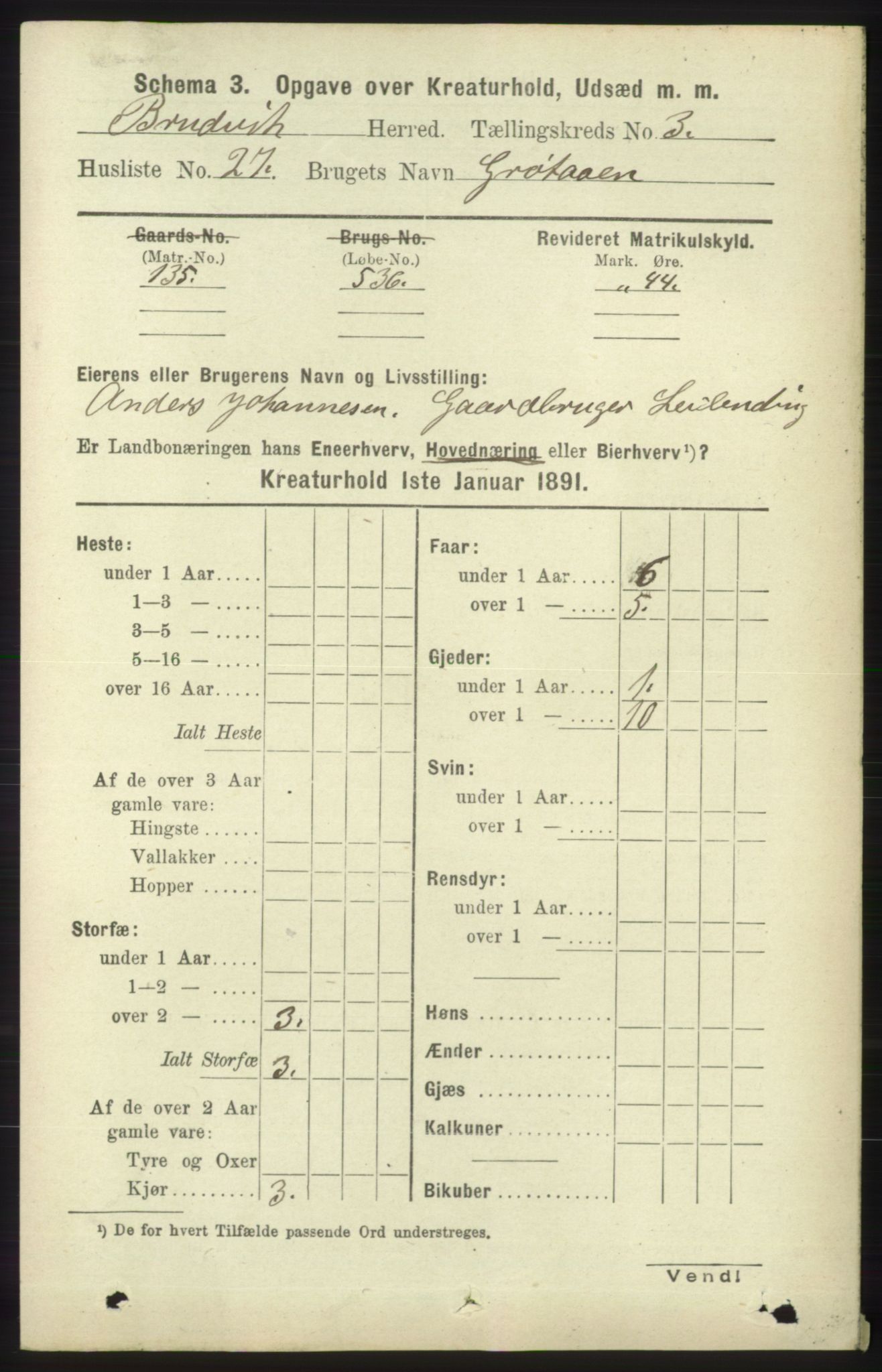 RA, 1891 census for 1251 Bruvik, 1891, p. 4391