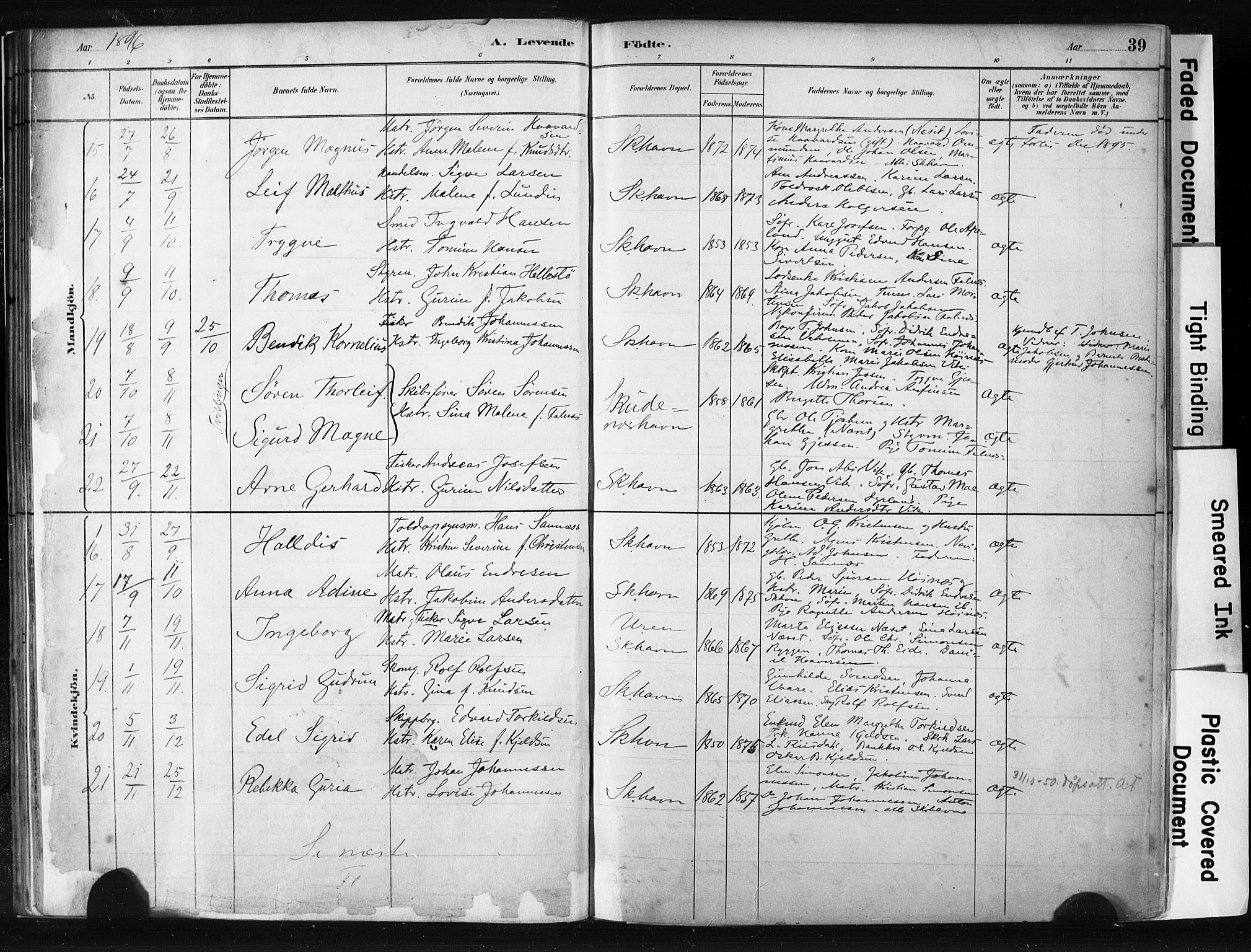 Skudenes sokneprestkontor, AV/SAST-A -101849/H/Ha/Haa/L0008: Parish register (official) no. A 5, 1882-1912, p. 39