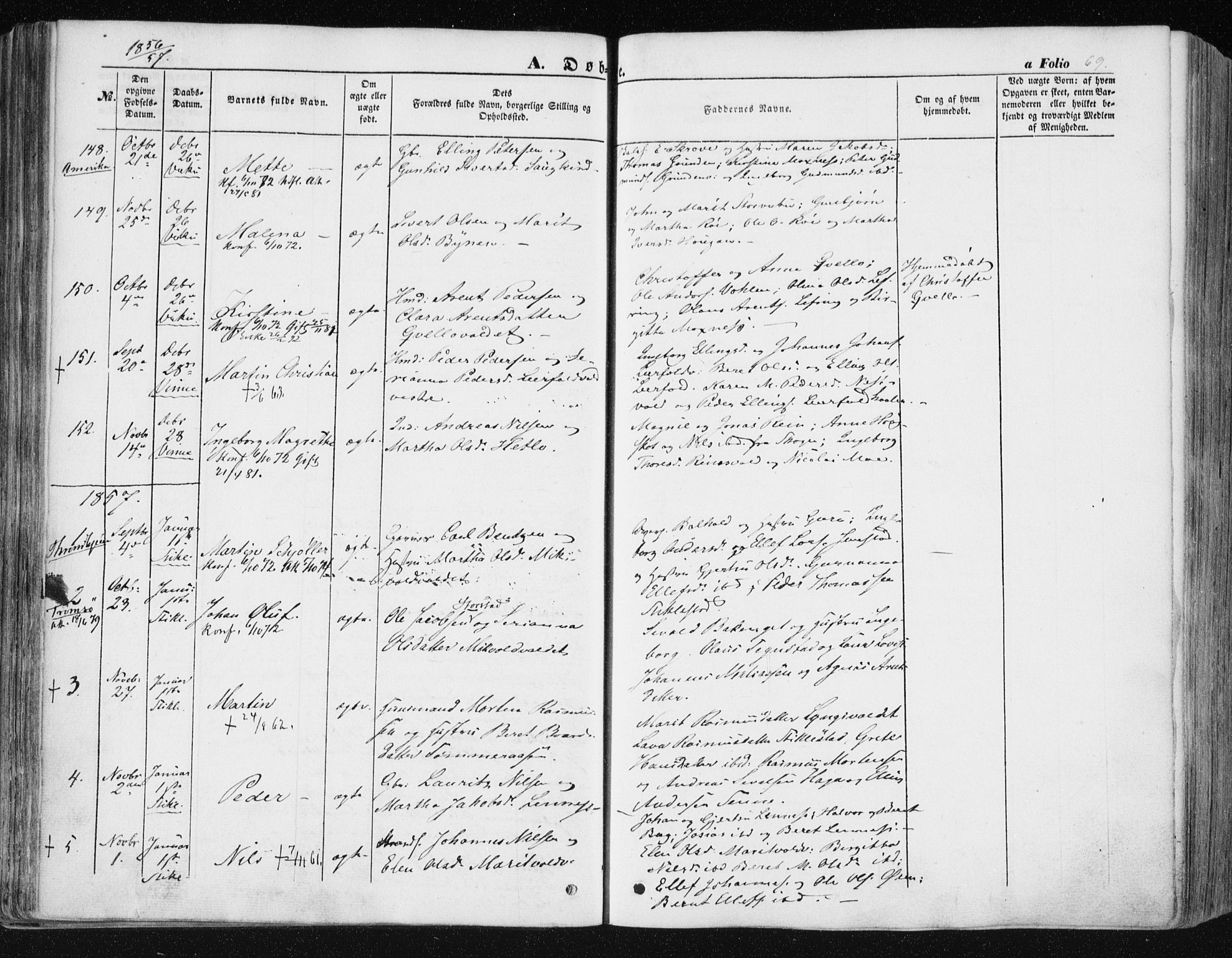 Ministerialprotokoller, klokkerbøker og fødselsregistre - Nord-Trøndelag, SAT/A-1458/723/L0240: Parish register (official) no. 723A09, 1852-1860, p. 69