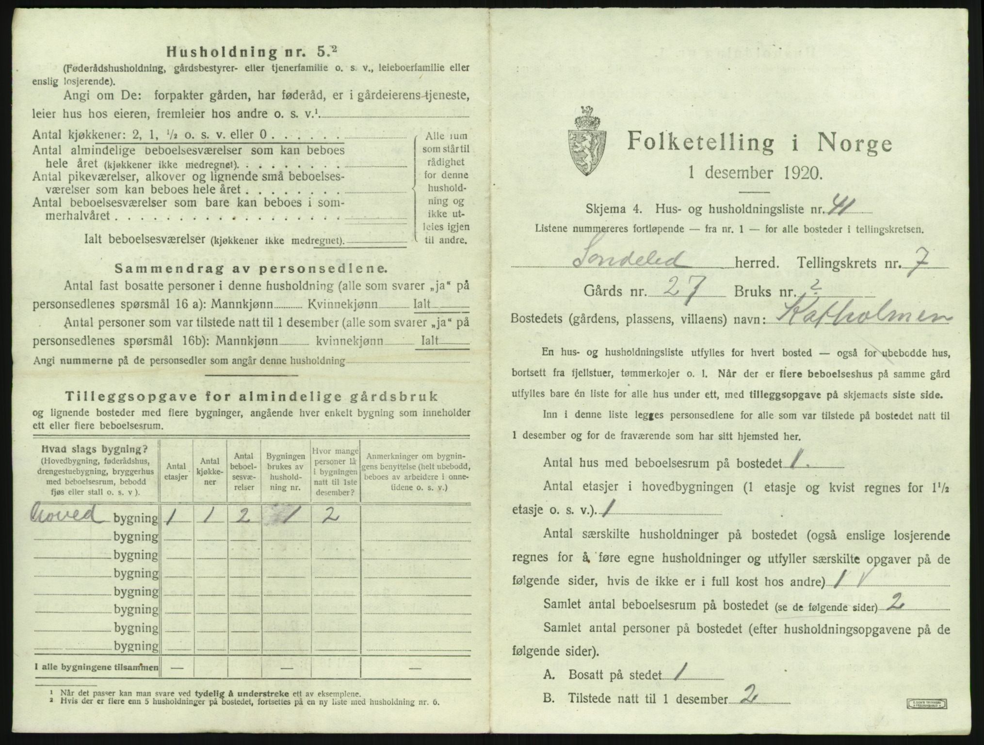 SAK, 1920 census for Søndeled, 1920, p. 697