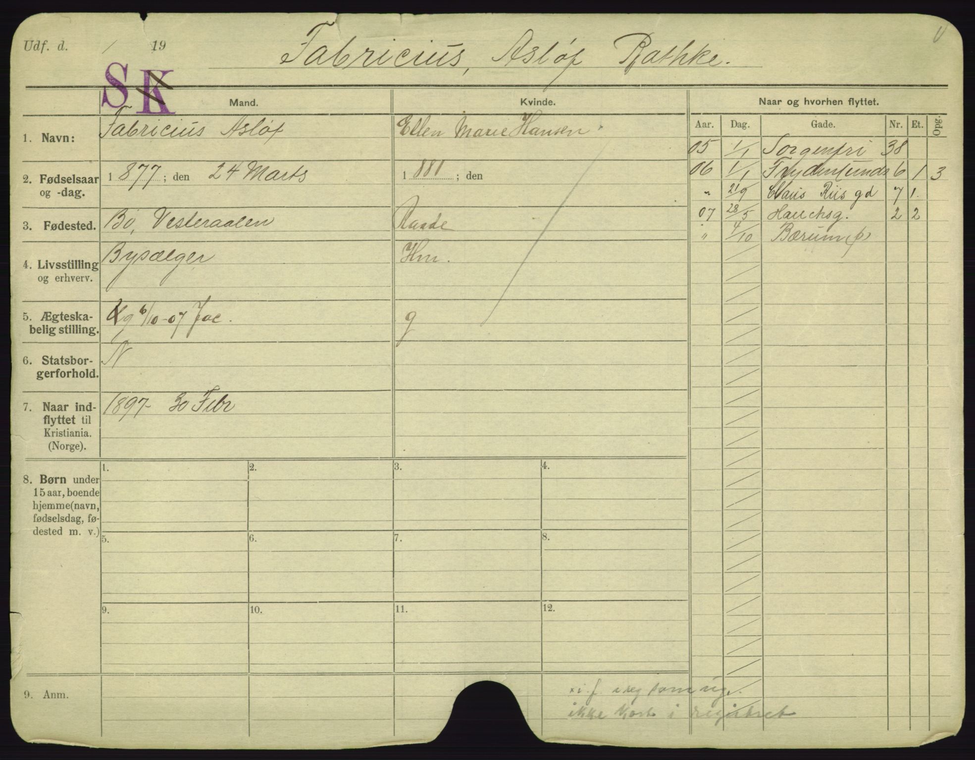 Oslo folkeregister, Registerkort, SAO/A-11715/F/Fa/Fac/L0003: Menn, 1906-1914, p. 2a