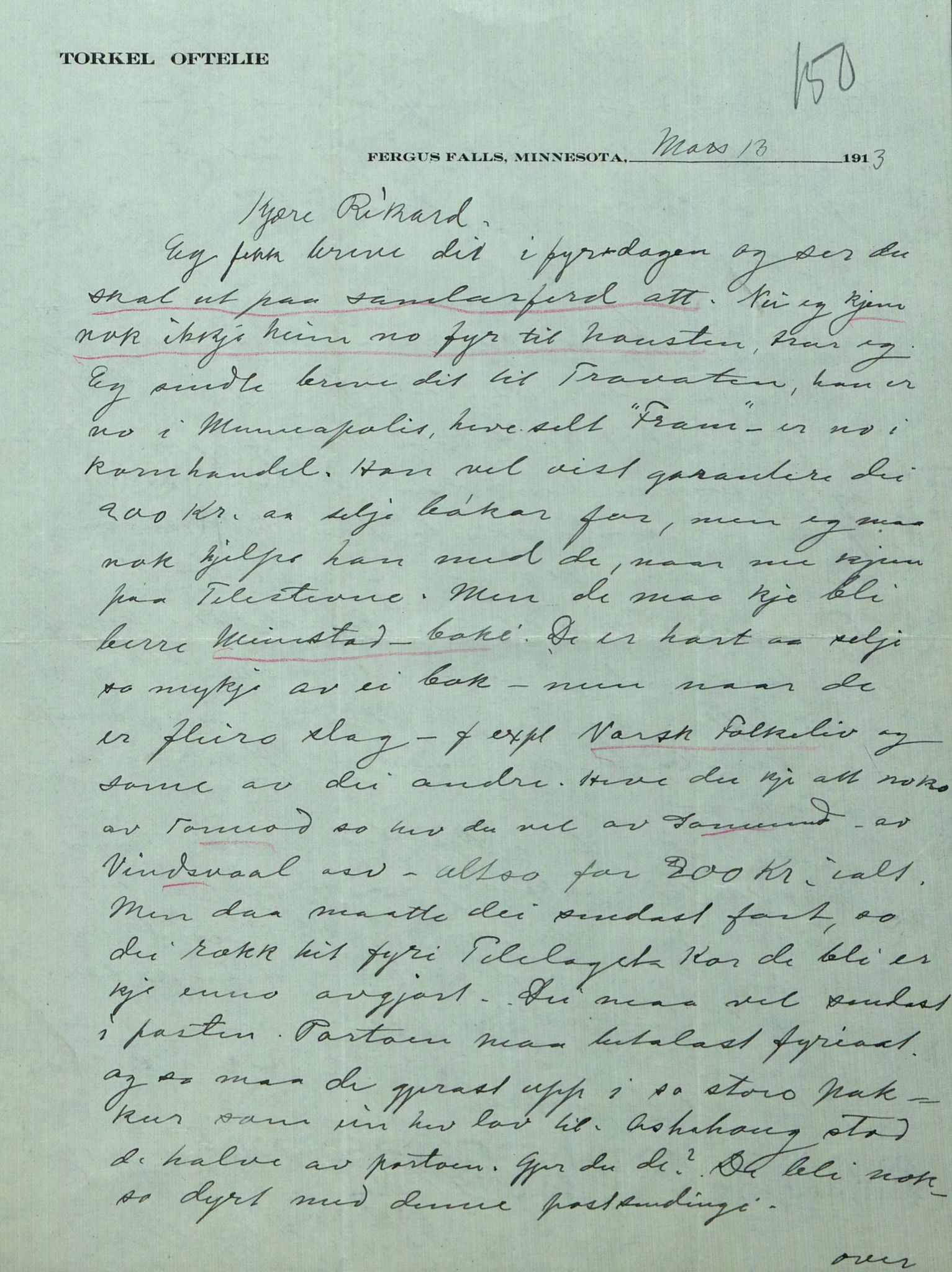 Rikard Berge, TEMU/TGM-A-1003/F/L0008/0012: 300-340 / 311 Brev, også viser og noen regler og rim. Skikker fra Valdres, 1913, p. 150