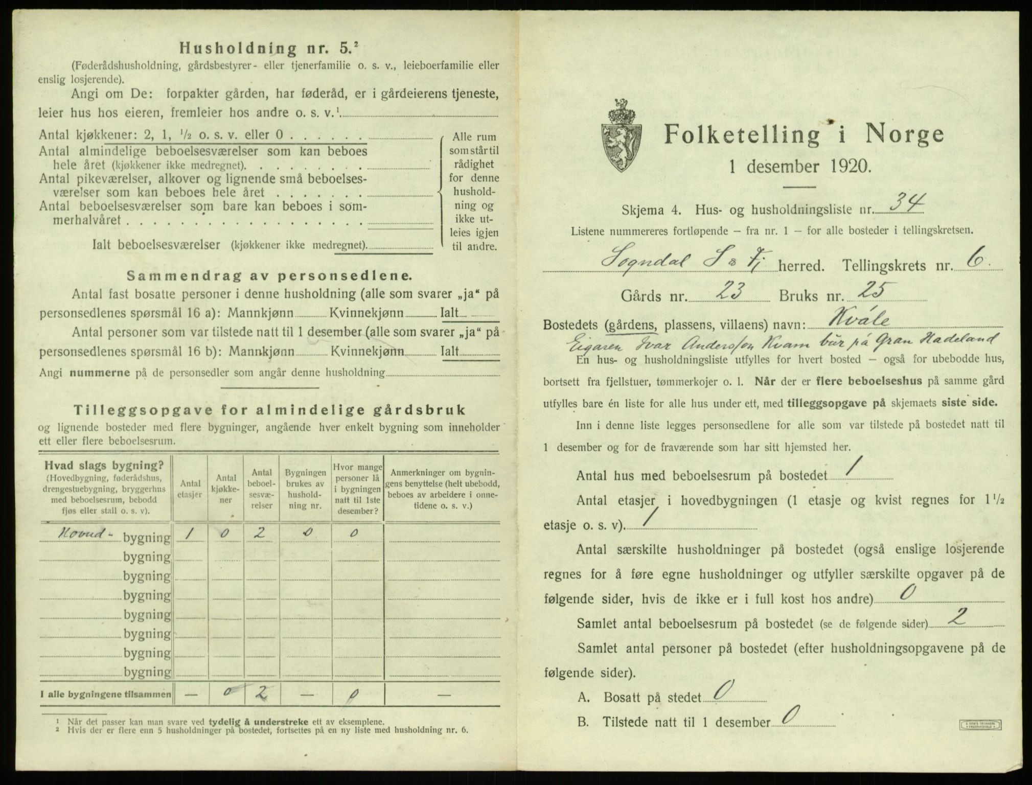 SAB, 1920 census for Sogndal, 1920, p. 390