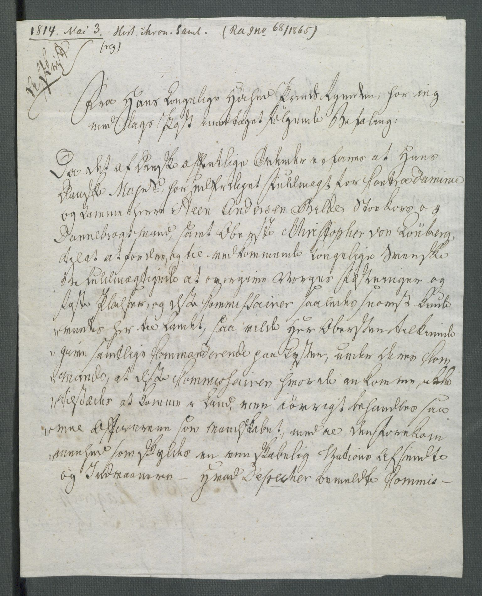 Forskjellige samlinger, Historisk-kronologisk samling, AV/RA-EA-4029/G/Ga/L0009A: Historisk-kronologisk samling. Dokumenter fra januar og ut september 1814. , 1814, p. 103