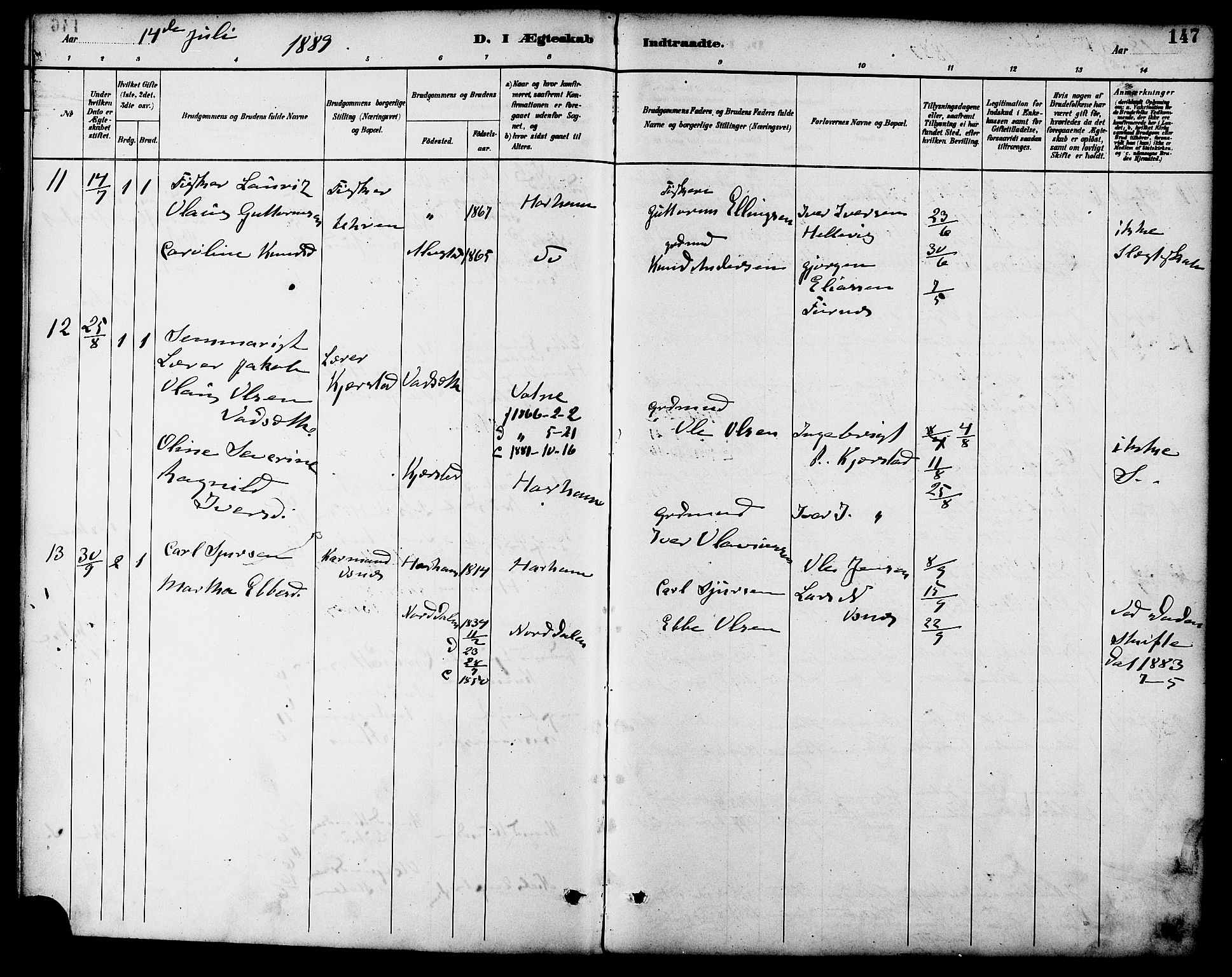 Ministerialprotokoller, klokkerbøker og fødselsregistre - Møre og Romsdal, AV/SAT-A-1454/536/L0501: Parish register (official) no. 536A10, 1884-1896, p. 147