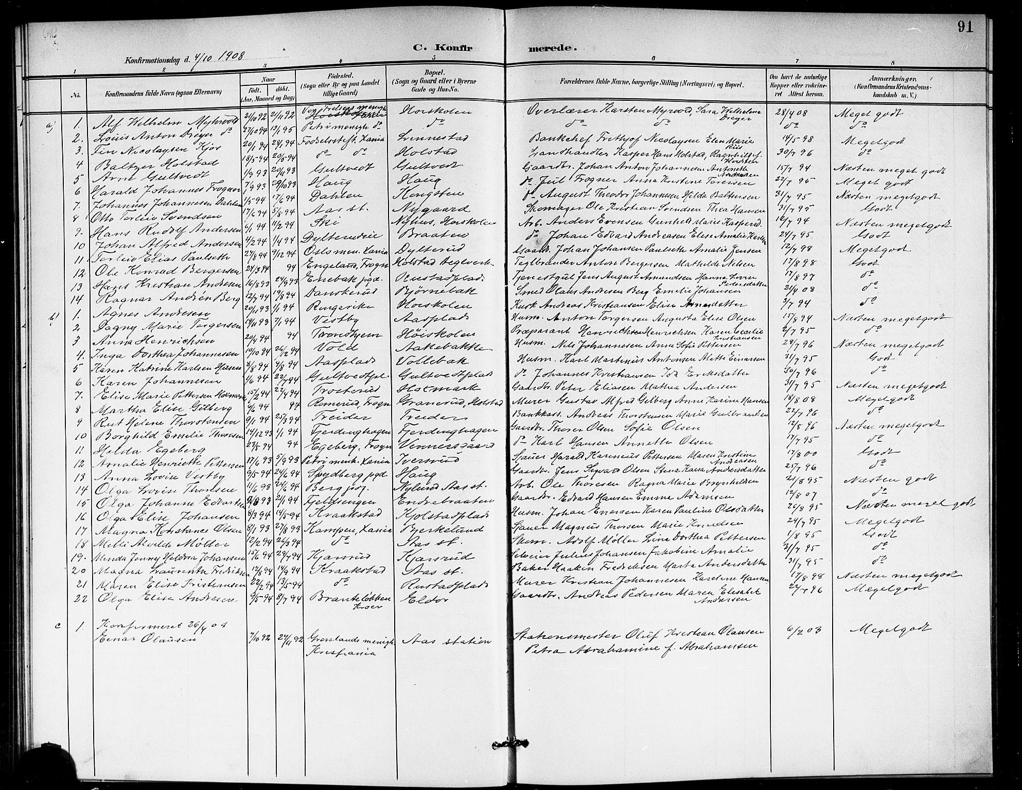 Ås prestekontor Kirkebøker, AV/SAO-A-10894/G/Ga/L0004: Parish register (copy) no. I 4, 1901-1915, p. 91