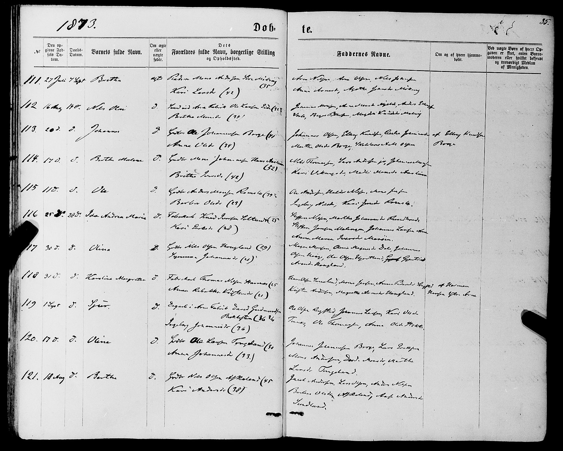 Haus sokneprestembete, SAB/A-75601/H/Haa: Parish register (official) no. A 18, 1871-1877, p. 35
