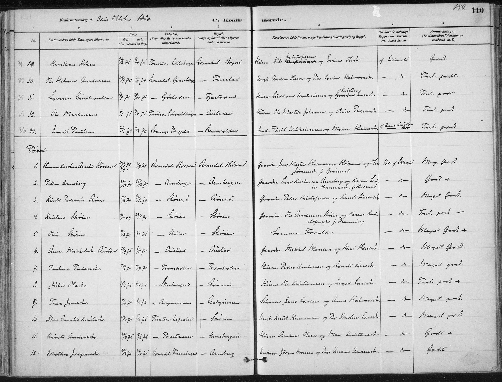 Romedal prestekontor, AV/SAH-PREST-004/K/L0010: Parish register (official) no. 10, 1880-1895, p. 152