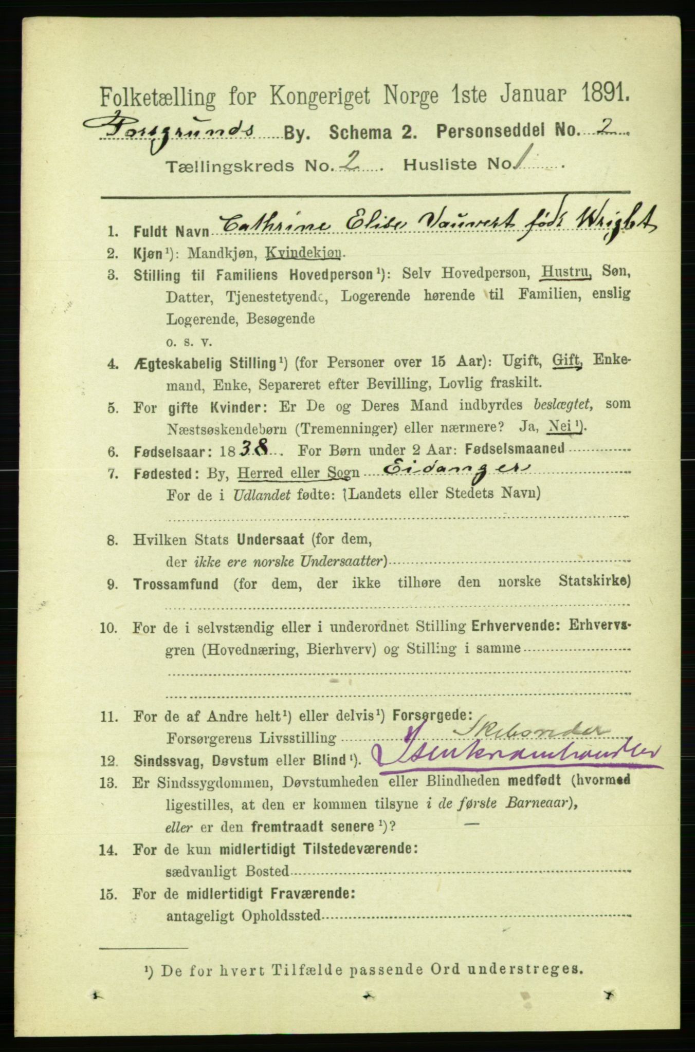 RA, 1891 census for 0805 Porsgrunn, 1891, p. 2130