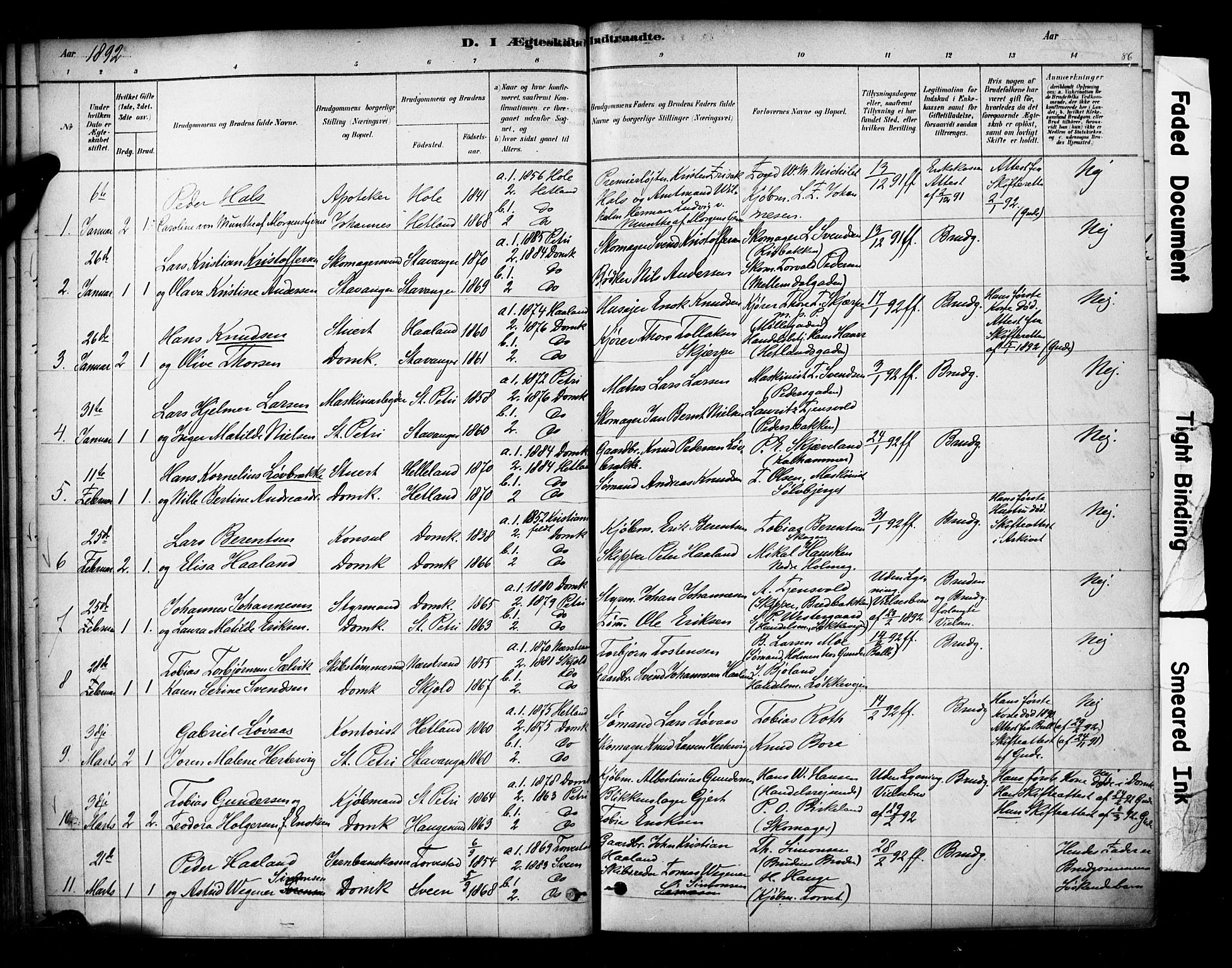 Domkirken sokneprestkontor, SAST/A-101812/001/30/30BA/L0029: Parish register (official) no. A 28, 1878-1904, p. 86