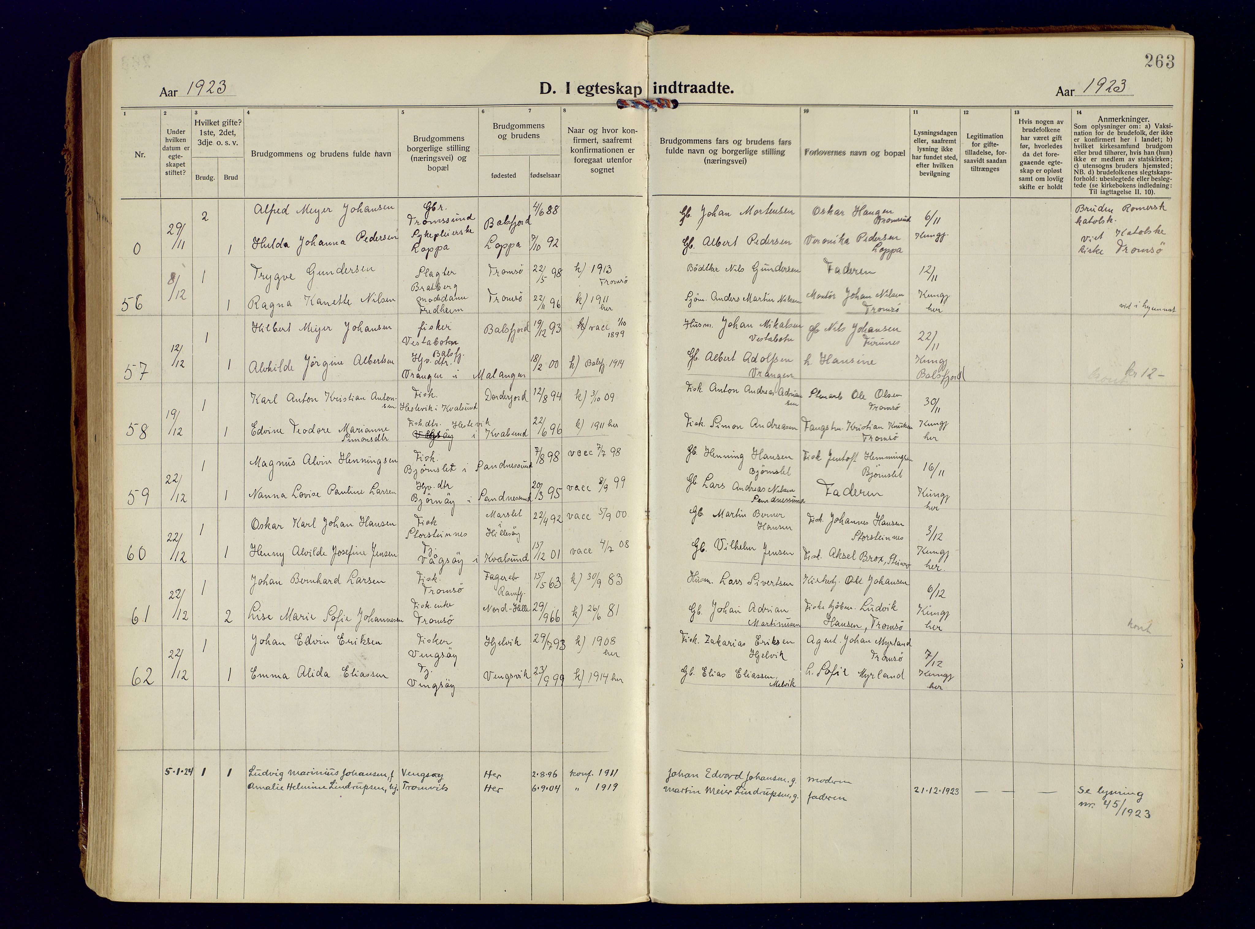 Tromsøysund sokneprestkontor, AV/SATØ-S-1304/G/Ga/L0009kirke: Parish register (official) no. 9, 1922-1934, p. 263