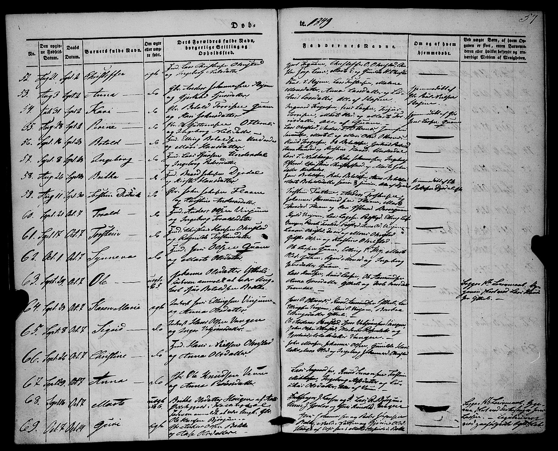 Aurland sokneprestembete, SAB/A-99937/H/Ha/Haa/L0007: Parish register (official) no. A 7, 1842-1853, p. 57
