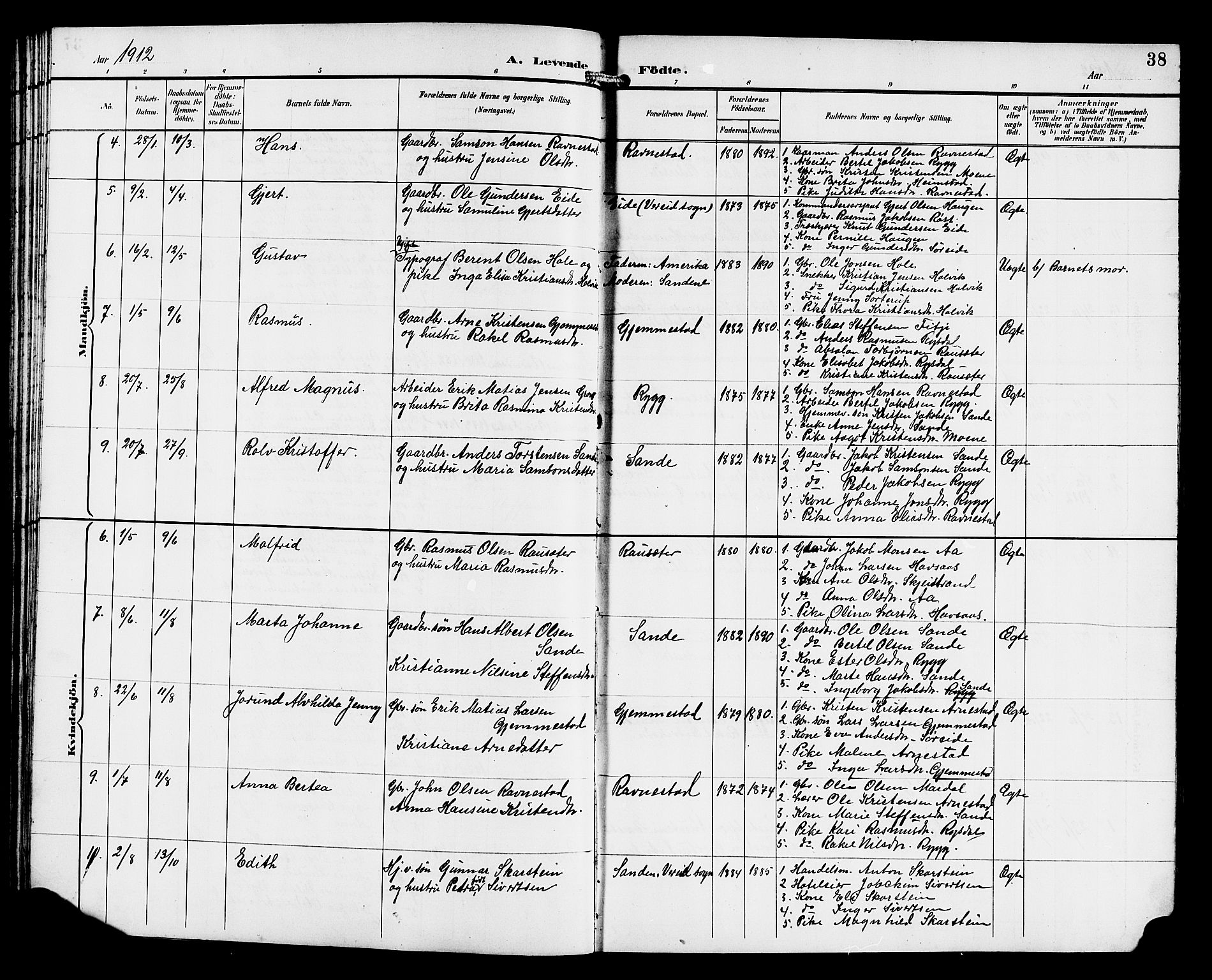 Gloppen sokneprestembete, SAB/A-80101/H/Hab/Habd/L0001: Parish register (copy) no. D 1, 1892-1921, p. 38