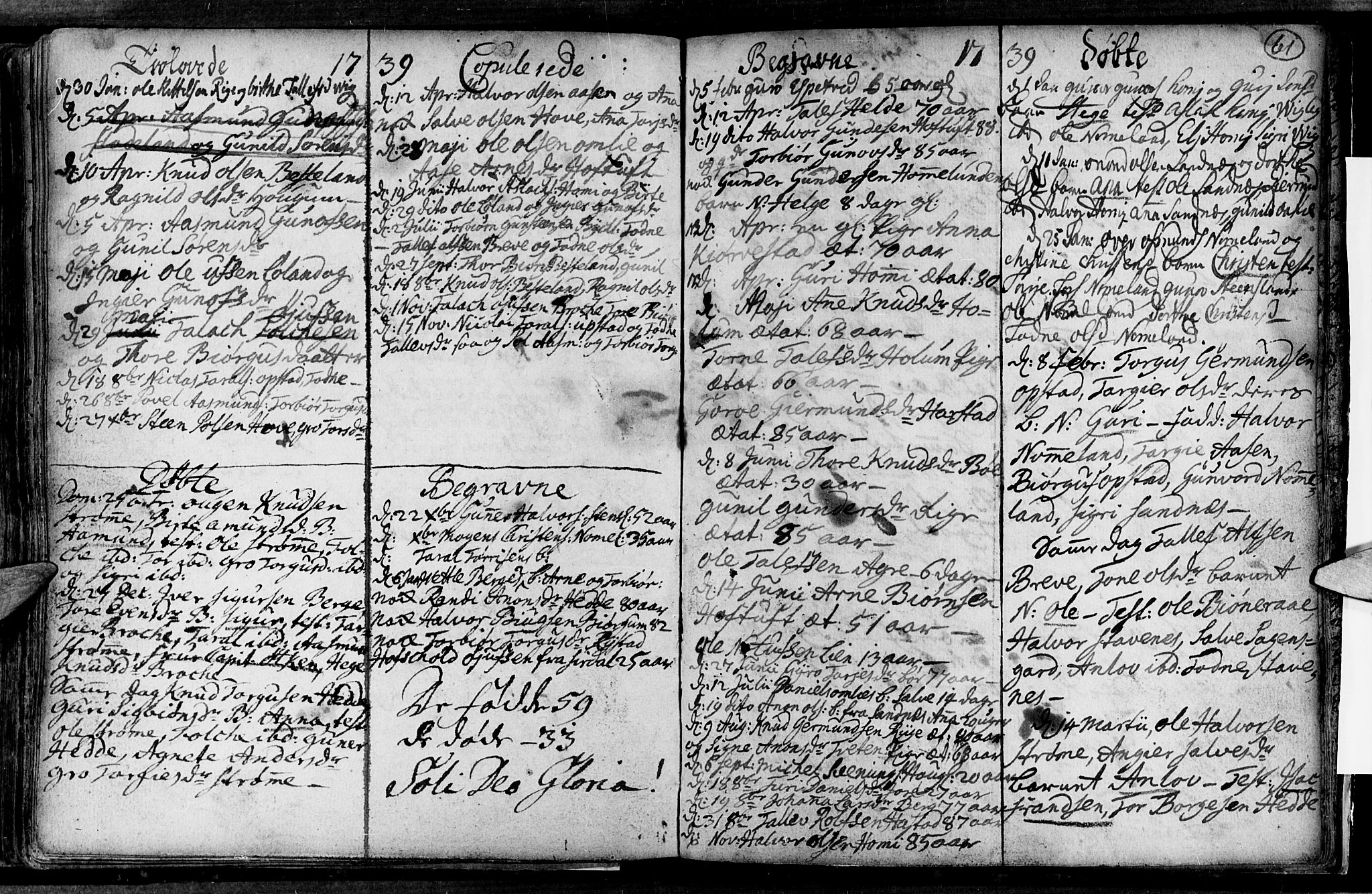 Valle sokneprestkontor, AV/SAK-1111-0044/F/Fa/Fac/L0001: Parish register (official) no. A 1, 1714-1745, p. 61