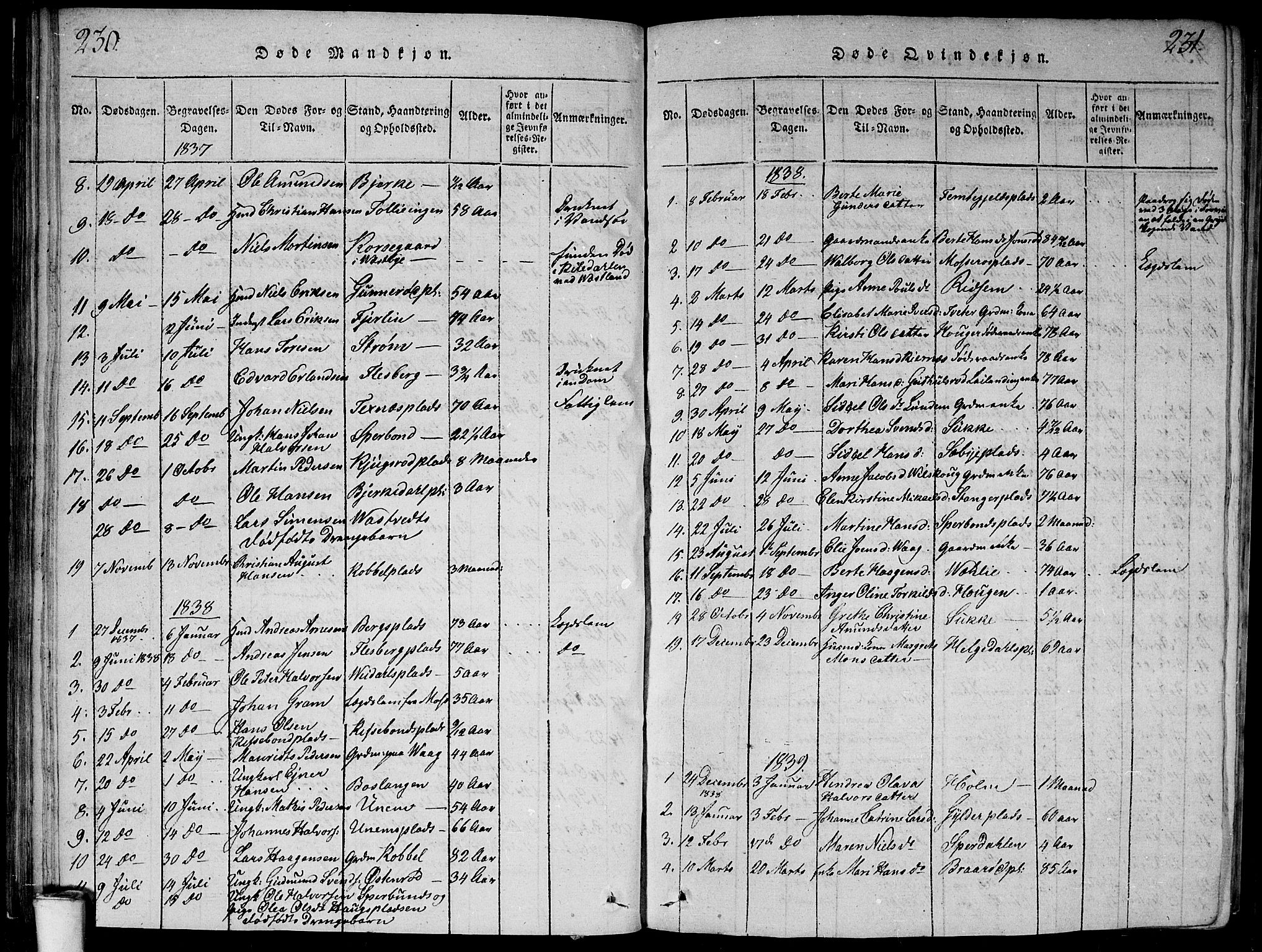 Våler prestekontor Kirkebøker, SAO/A-11083/G/Ga/L0001: Parish register (copy) no. I 1, 1815-1839, p. 230-231