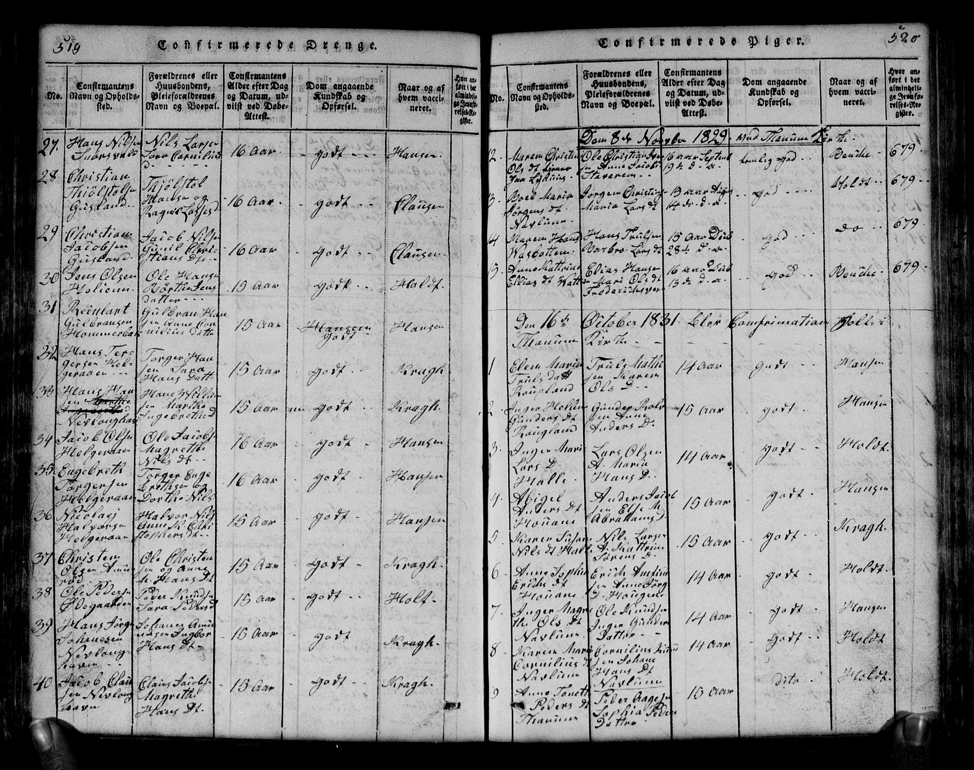 Brunlanes kirkebøker, SAKO/A-342/G/Ga/L0001: Parish register (copy) no. I 1, 1814-1834, p. 519-520