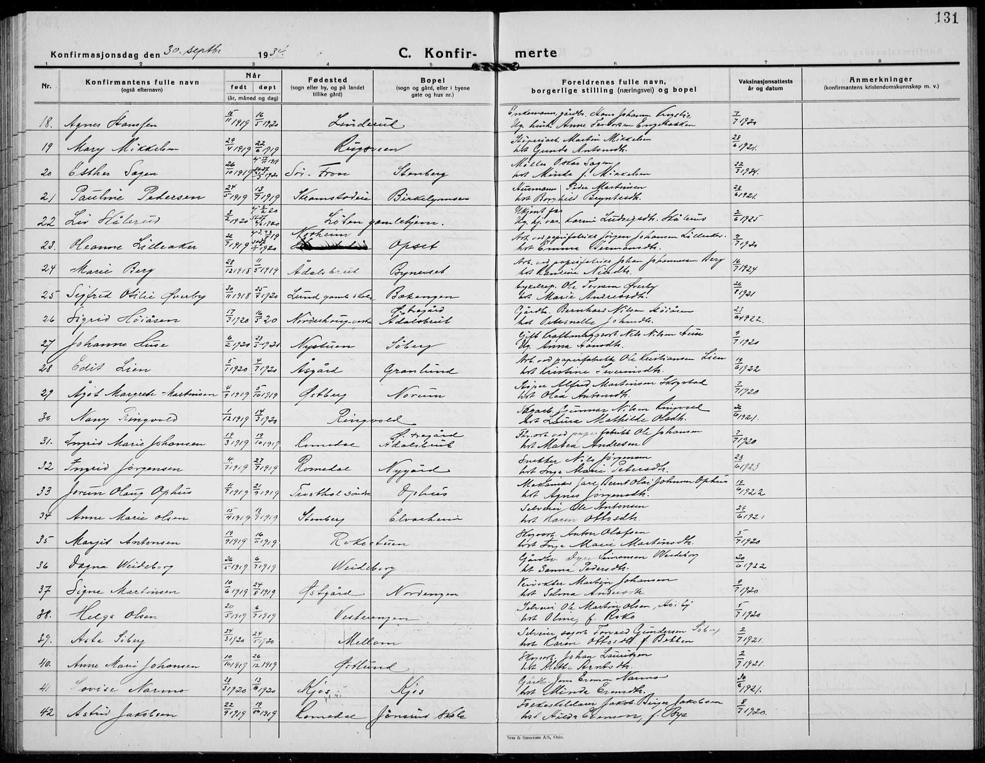 Løten prestekontor, AV/SAH-PREST-022/L/La/L0009: Parish register (copy) no. 9, 1930-1939, p. 131