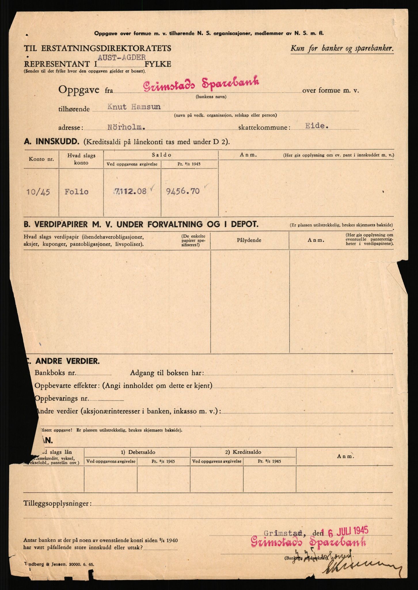 Landssvikarkivet, Arendal politikammer, AV/RA-S-3138-25/D/Dc, 1945-1951, p. 725