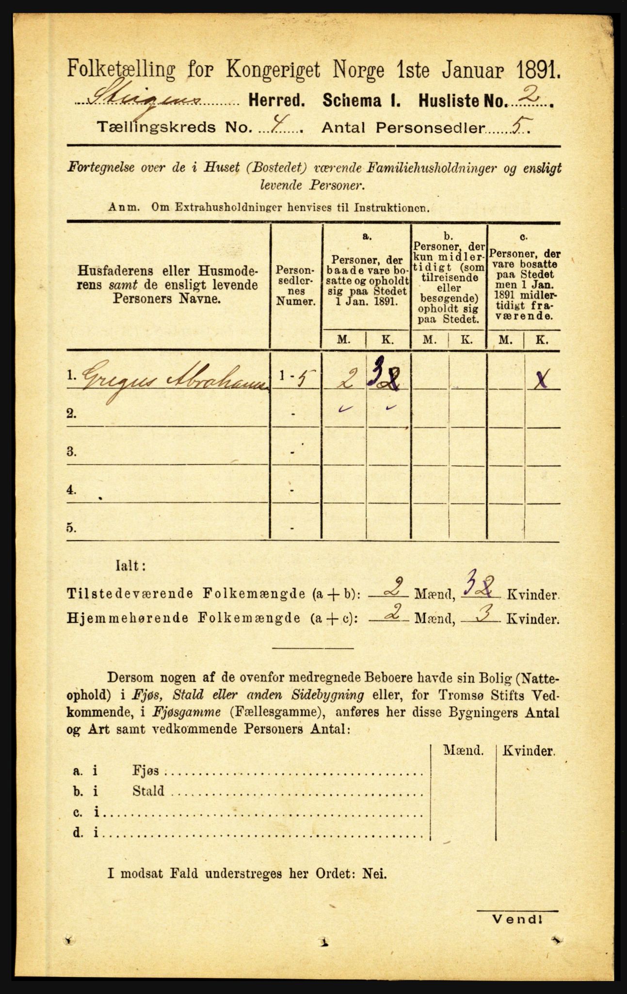 RA, 1891 census for 1848 Steigen, 1891, p. 1394