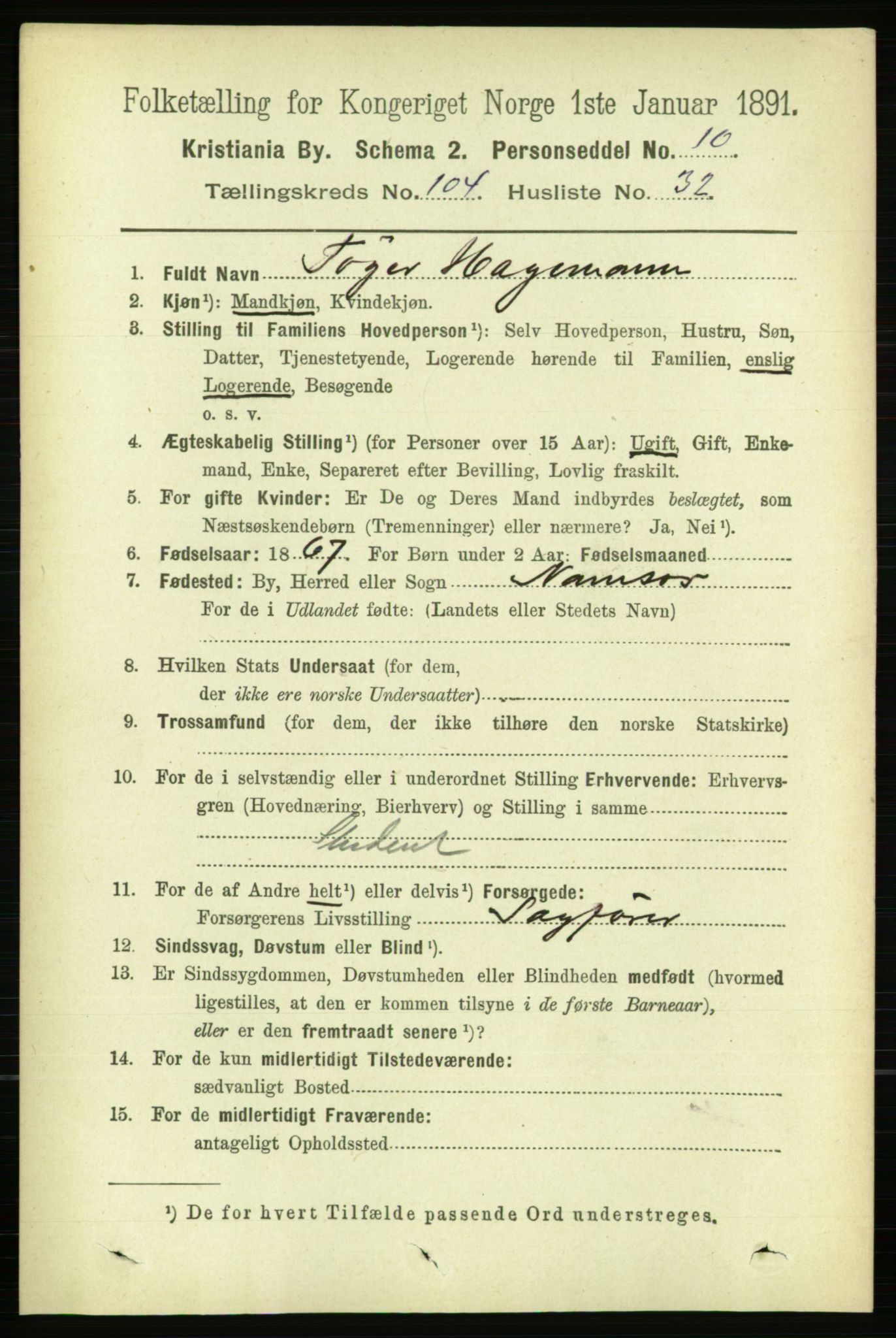 RA, 1891 census for 0301 Kristiania, 1891, p. 52855