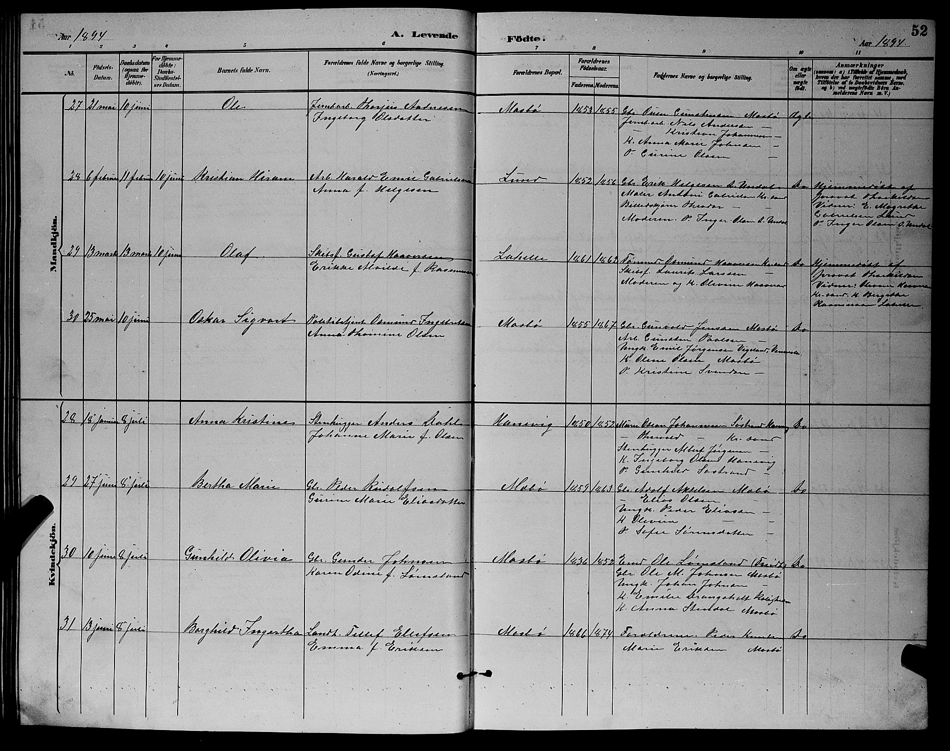 Oddernes sokneprestkontor, AV/SAK-1111-0033/F/Fb/Fba/L0008: Parish register (copy) no. B 8, 1887-1898, p. 53