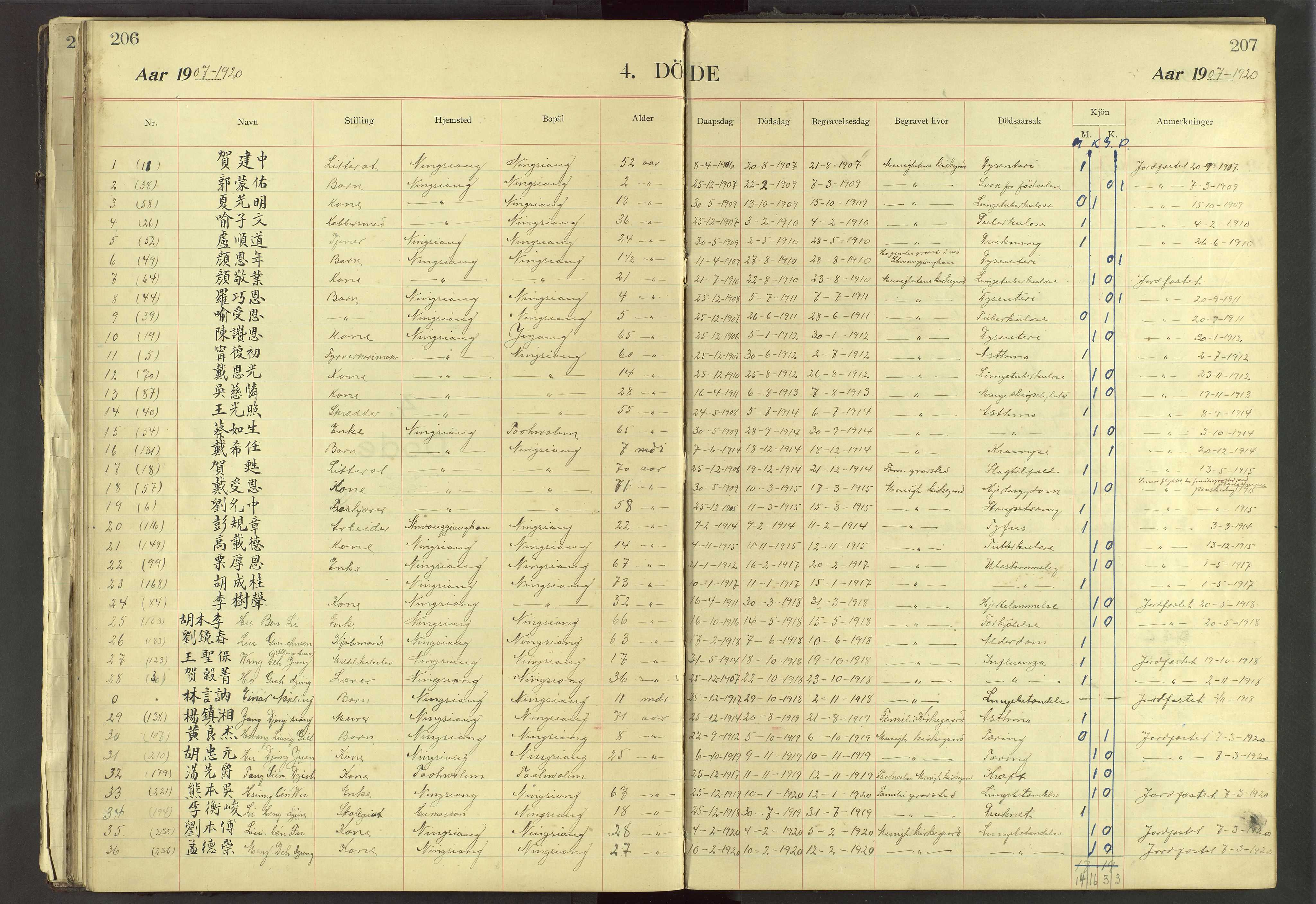 Det Norske Misjonsselskap - utland - Kina (Hunan), VID/MA-A-1065/Dm/L0032: Parish register (official) no. 70, 1905-1948, p. 206-207