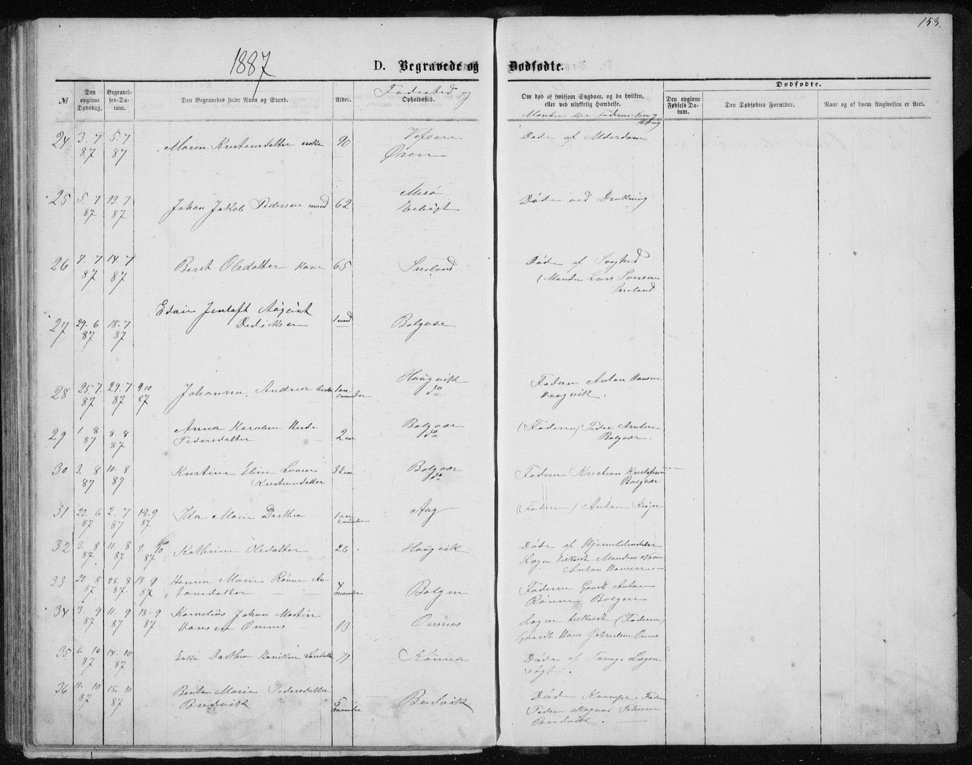 Ministerialprotokoller, klokkerbøker og fødselsregistre - Nordland, AV/SAT-A-1459/843/L0635: Parish register (copy) no. 843C04, 1872-1887, p. 153