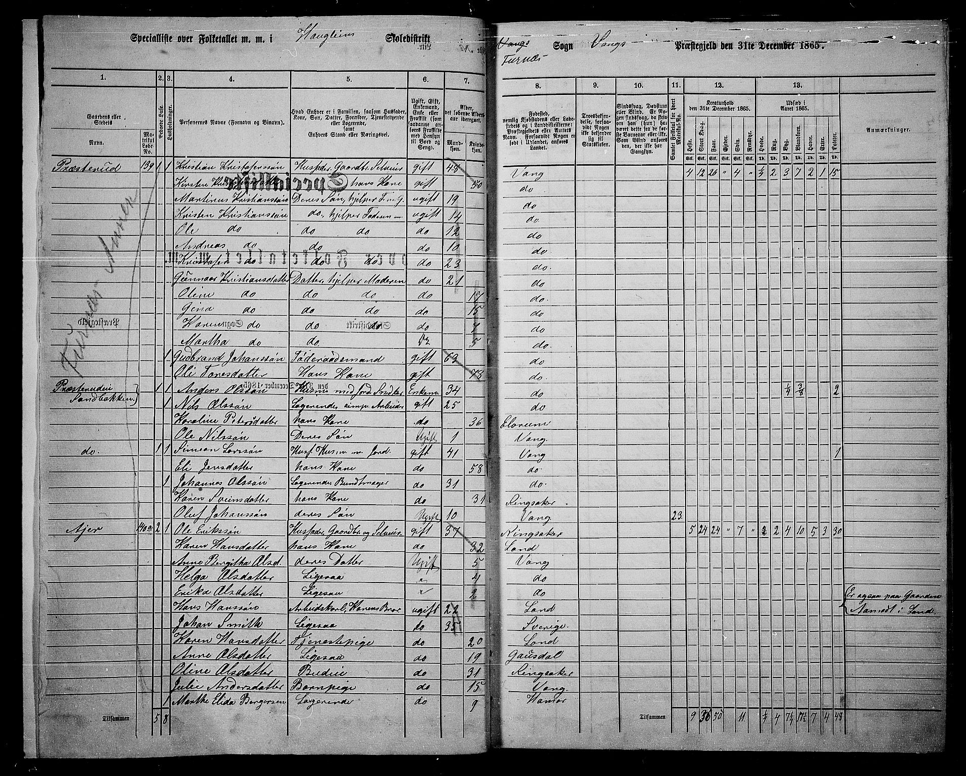 RA, 1865 census for Vang/Vang og Furnes, 1865, p. 152