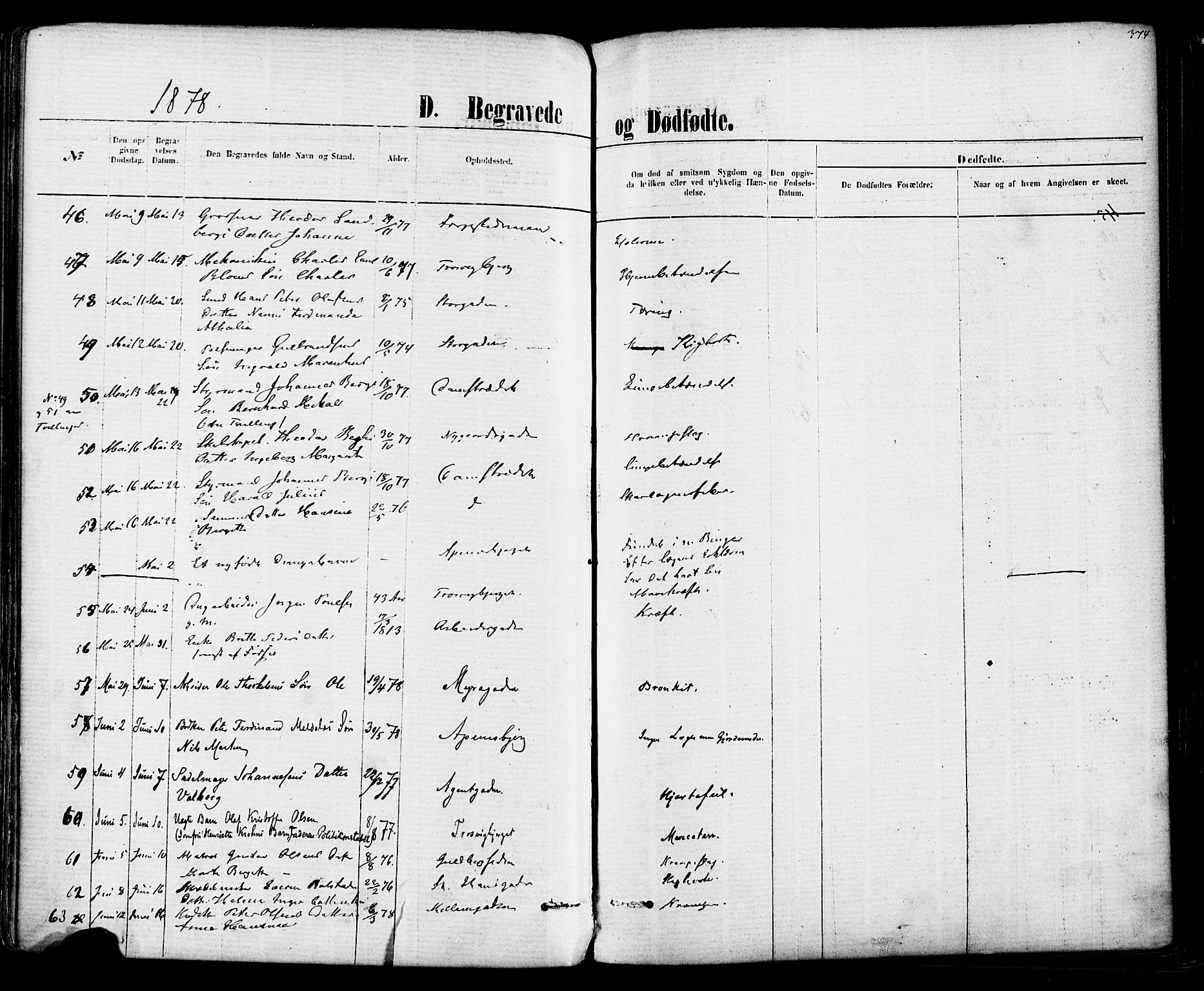 Fredrikstad domkirkes prestekontor Kirkebøker, SAO/A-10906/F/Fa/L0001: Parish register (official) no. 1, 1871-1878, p. 374