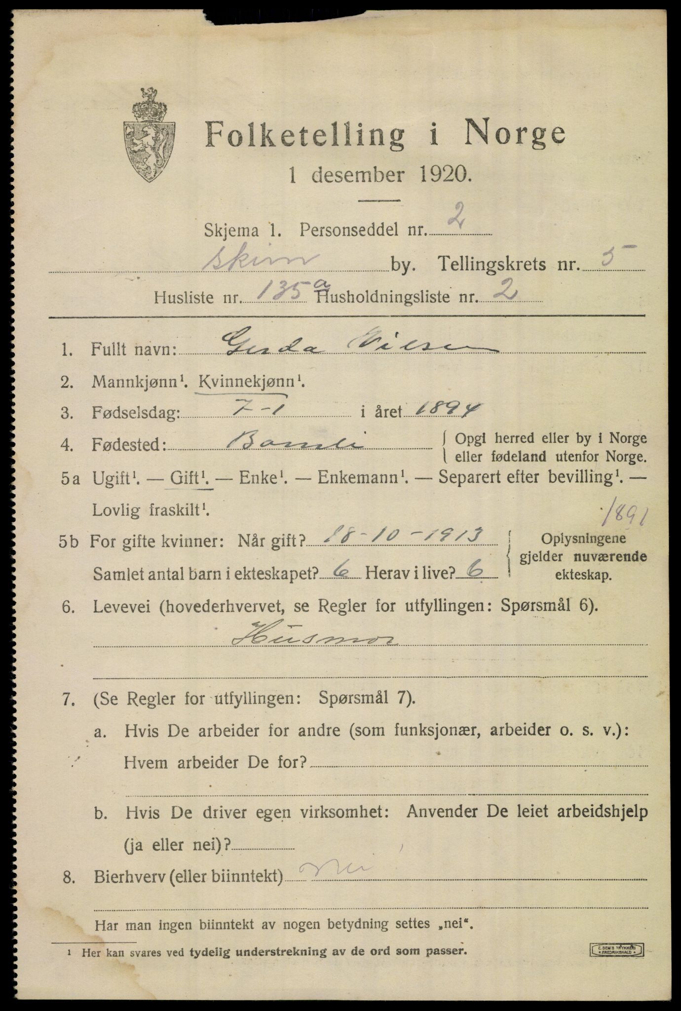 SAKO, 1920 census for Skien, 1920, p. 21794