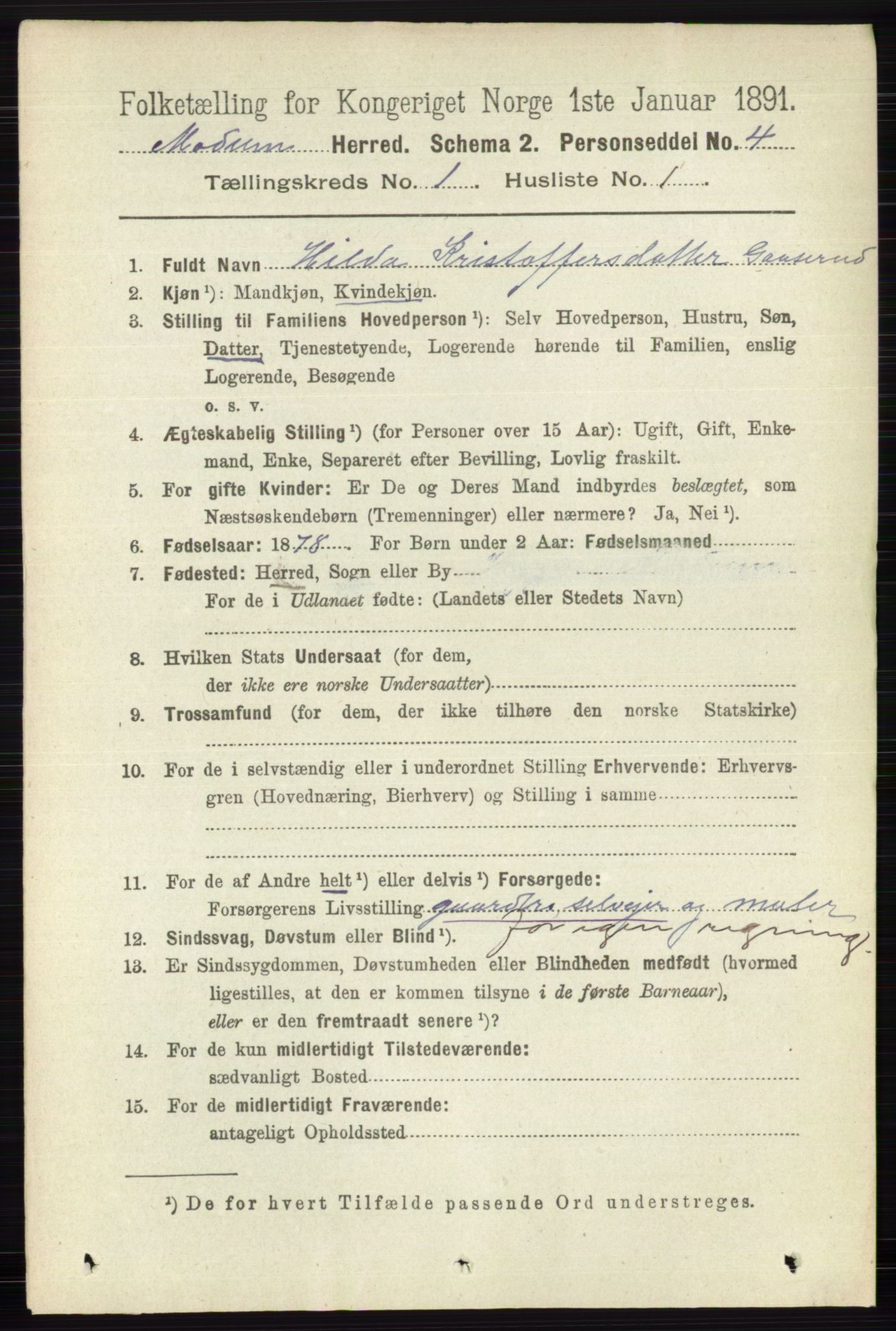 RA, 1891 census for 0623 Modum, 1891, p. 128