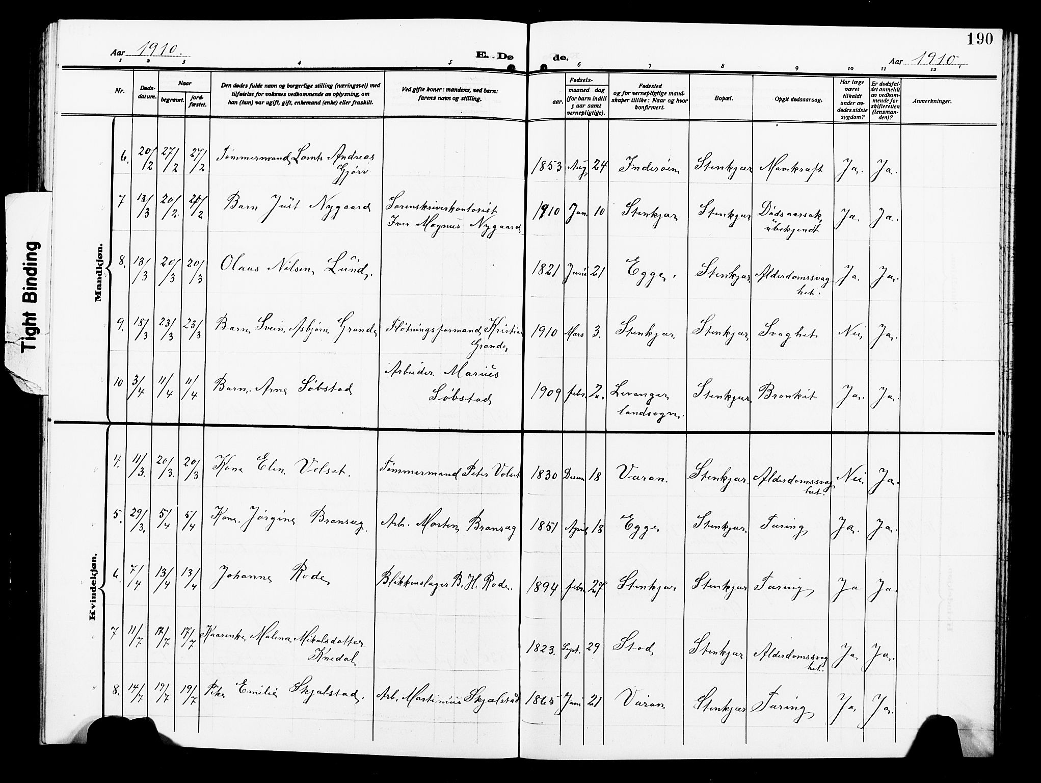 Ministerialprotokoller, klokkerbøker og fødselsregistre - Nord-Trøndelag, SAT/A-1458/739/L0376: Parish register (copy) no. 739C04, 1908-1917, p. 190