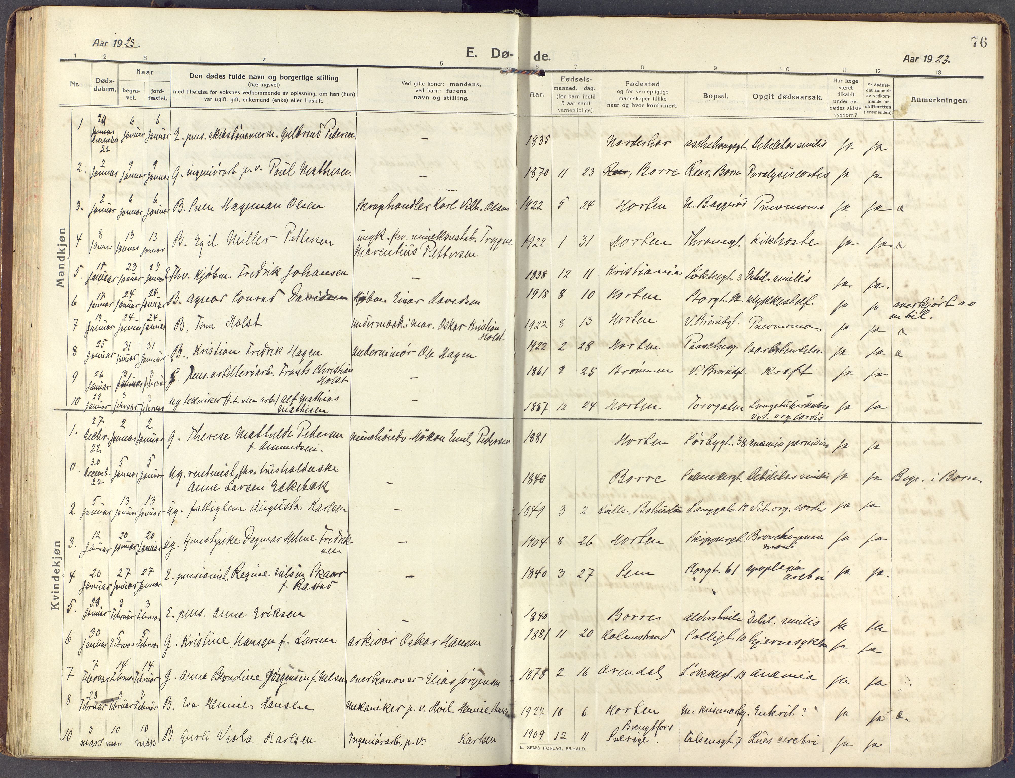 Horten kirkebøker, AV/SAKO-A-348/F/Fa/L0007: Parish register (official) no. 7, 1913-1926, p. 76