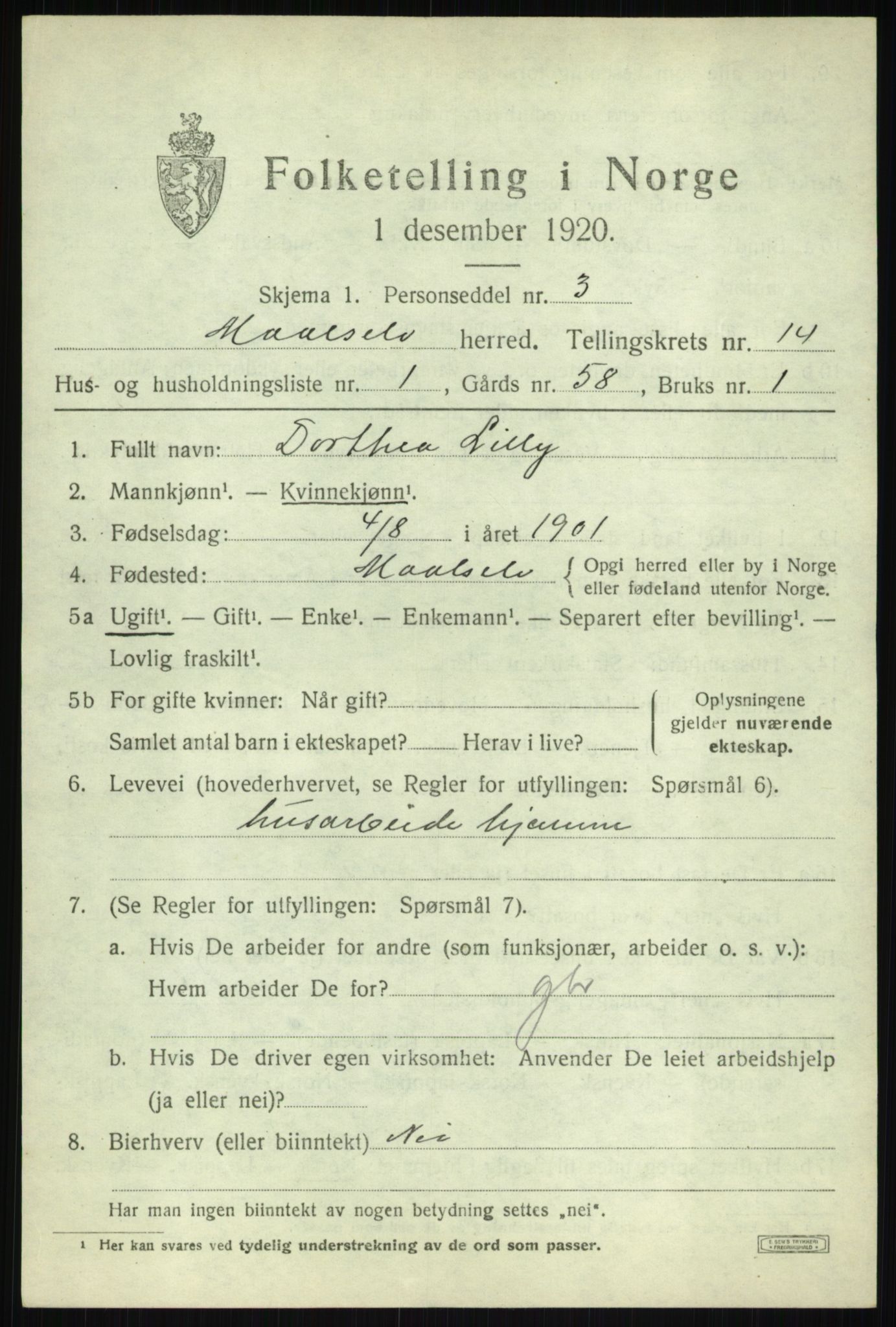 SATØ, 1920 census for Målselv, 1920, p. 7013