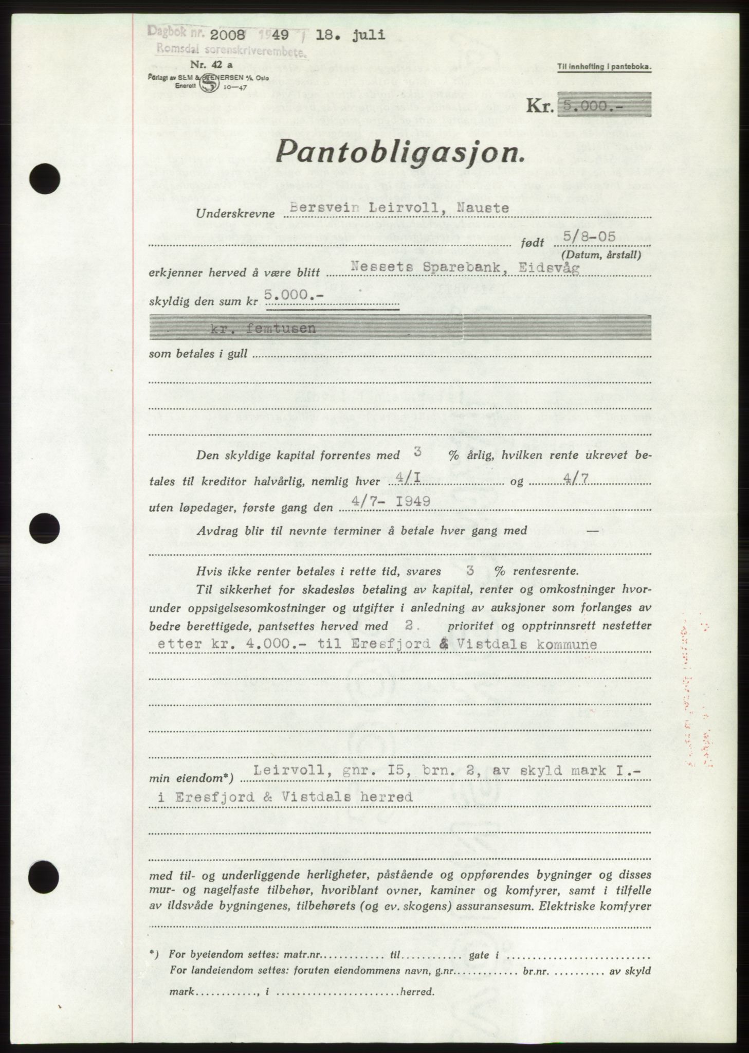 Romsdal sorenskriveri, AV/SAT-A-4149/1/2/2C: Mortgage book no. B4, 1948-1949, Diary no: : 2008/1949