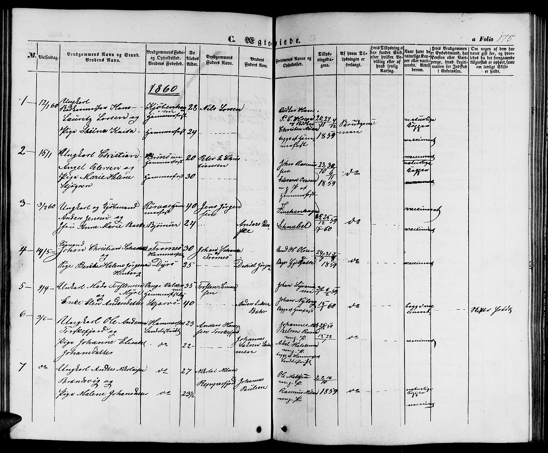 Hammerfest sokneprestkontor, SATØ/S-1347/H/Hb/L0002.klokk: Parish register (copy) no. 2, 1851-1861, p. 175