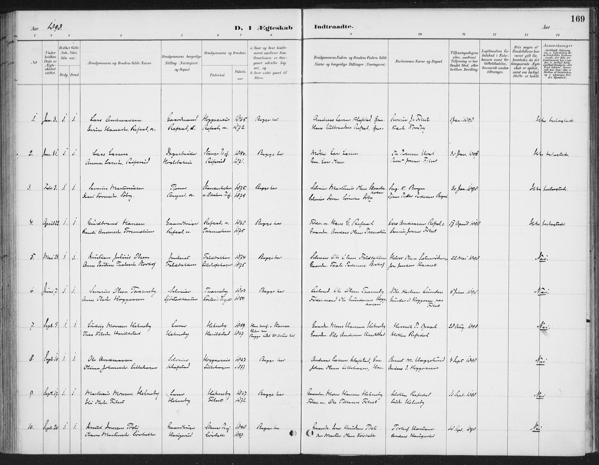 Romedal prestekontor, SAH/PREST-004/K/L0008: Parish register (official) no. 8, 1887-1905, p. 169
