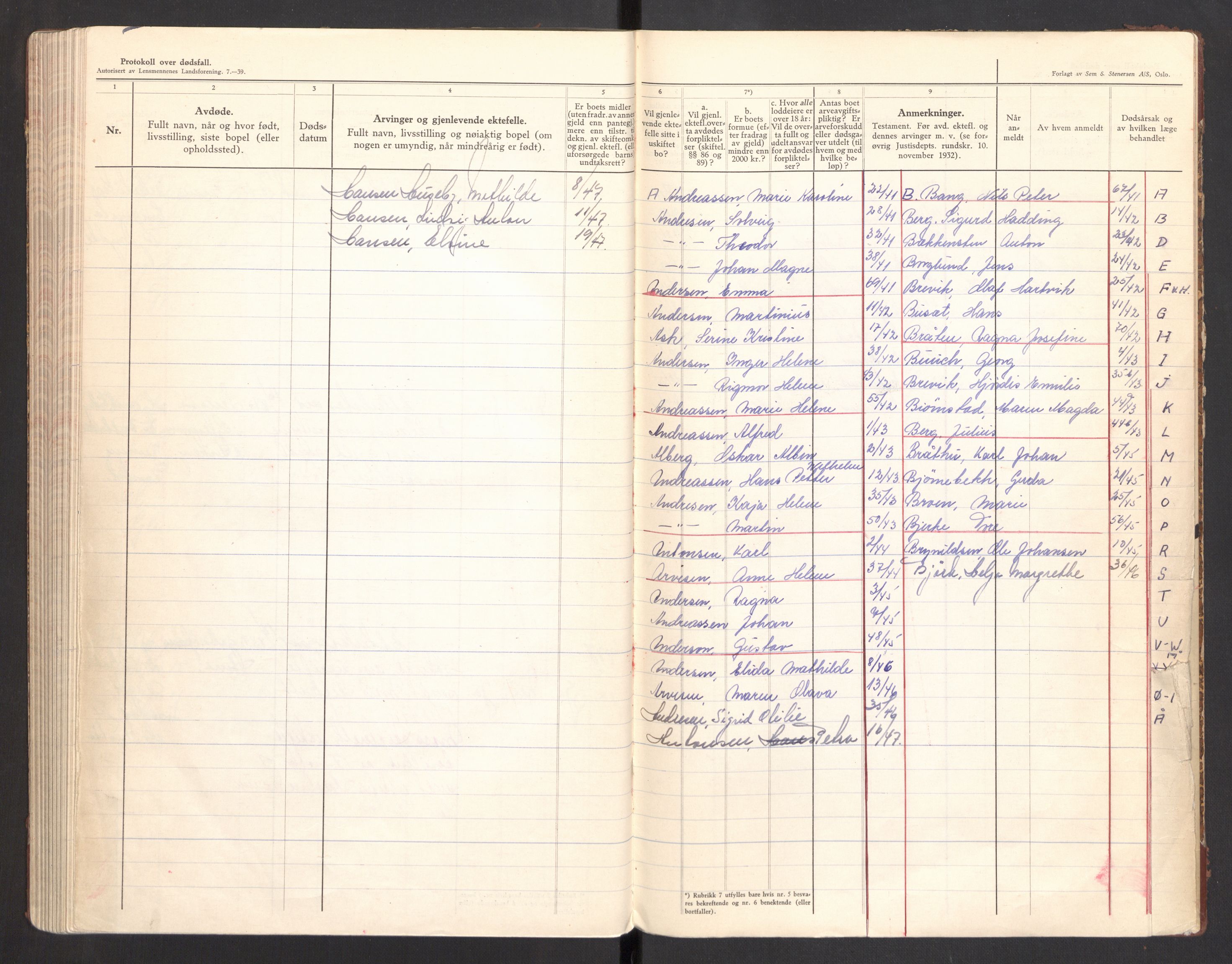 Rygge lensmannskontor, AV/SAO-A-10005/H/Ha/Haa/L0012: Dødsfallsprotokoll, 1941-1947