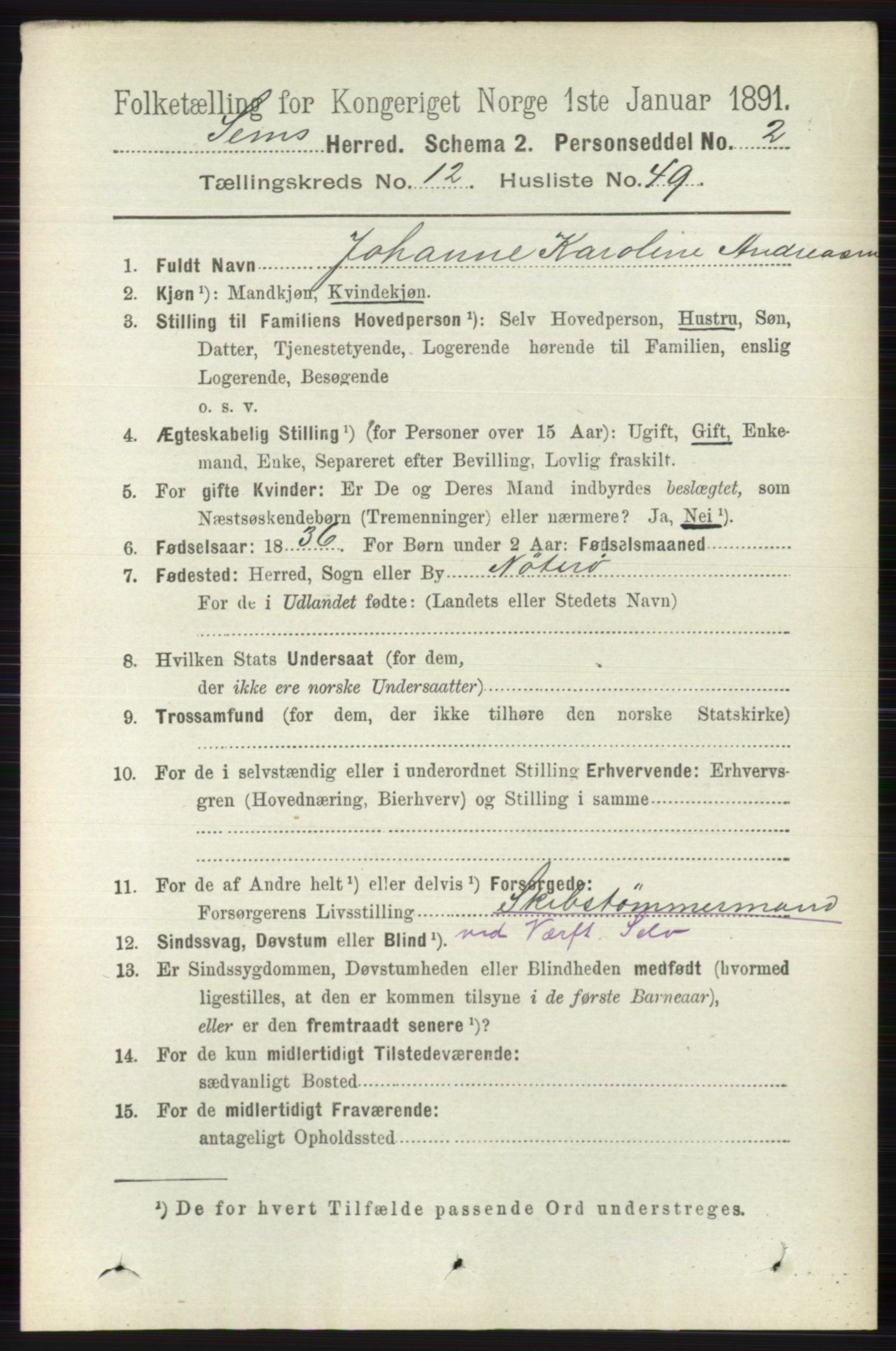 RA, 1891 census for 0721 Sem, 1891, p. 6088