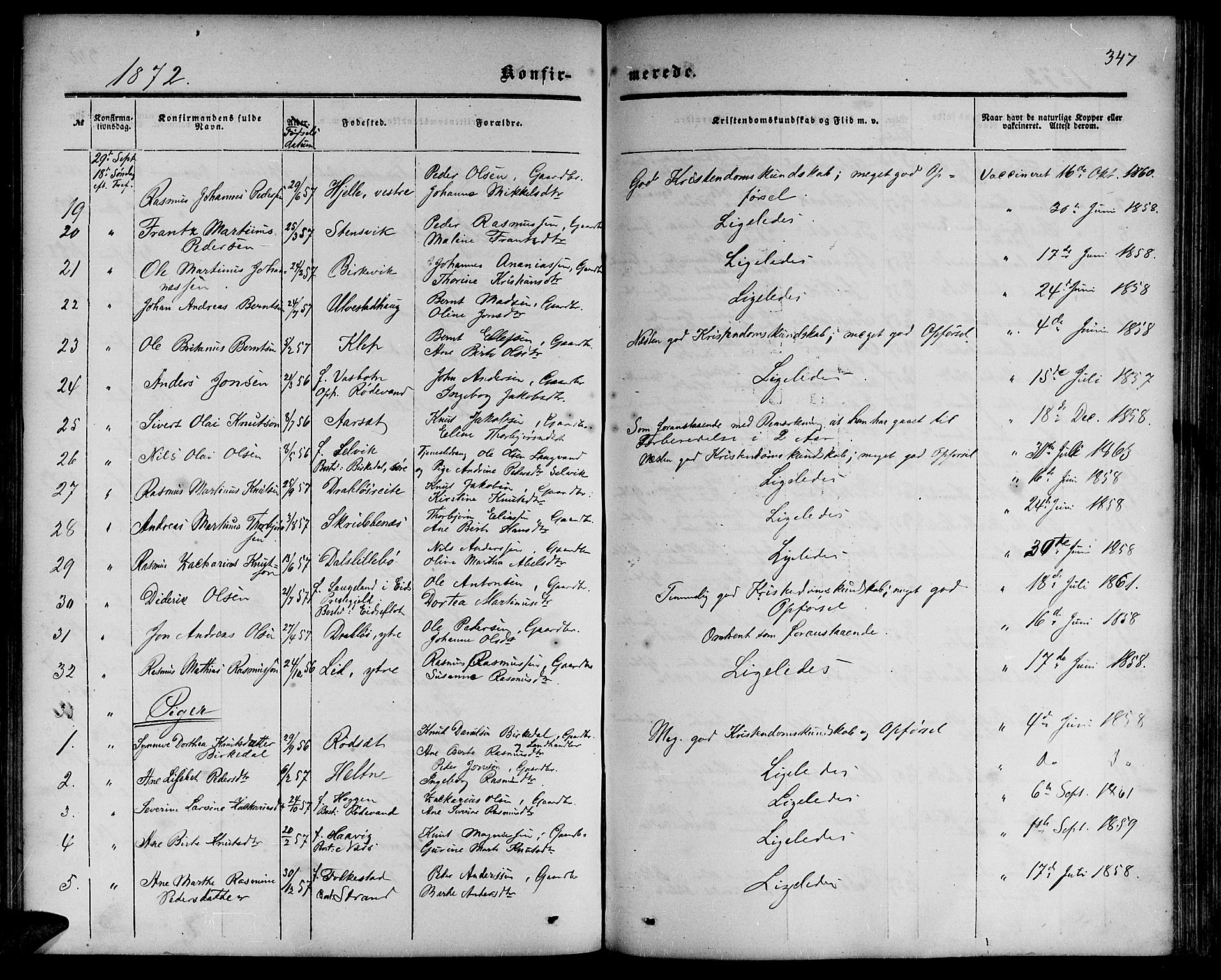 Ministerialprotokoller, klokkerbøker og fødselsregistre - Møre og Romsdal, SAT/A-1454/511/L0157: Parish register (copy) no. 511C03, 1864-1884, p. 347