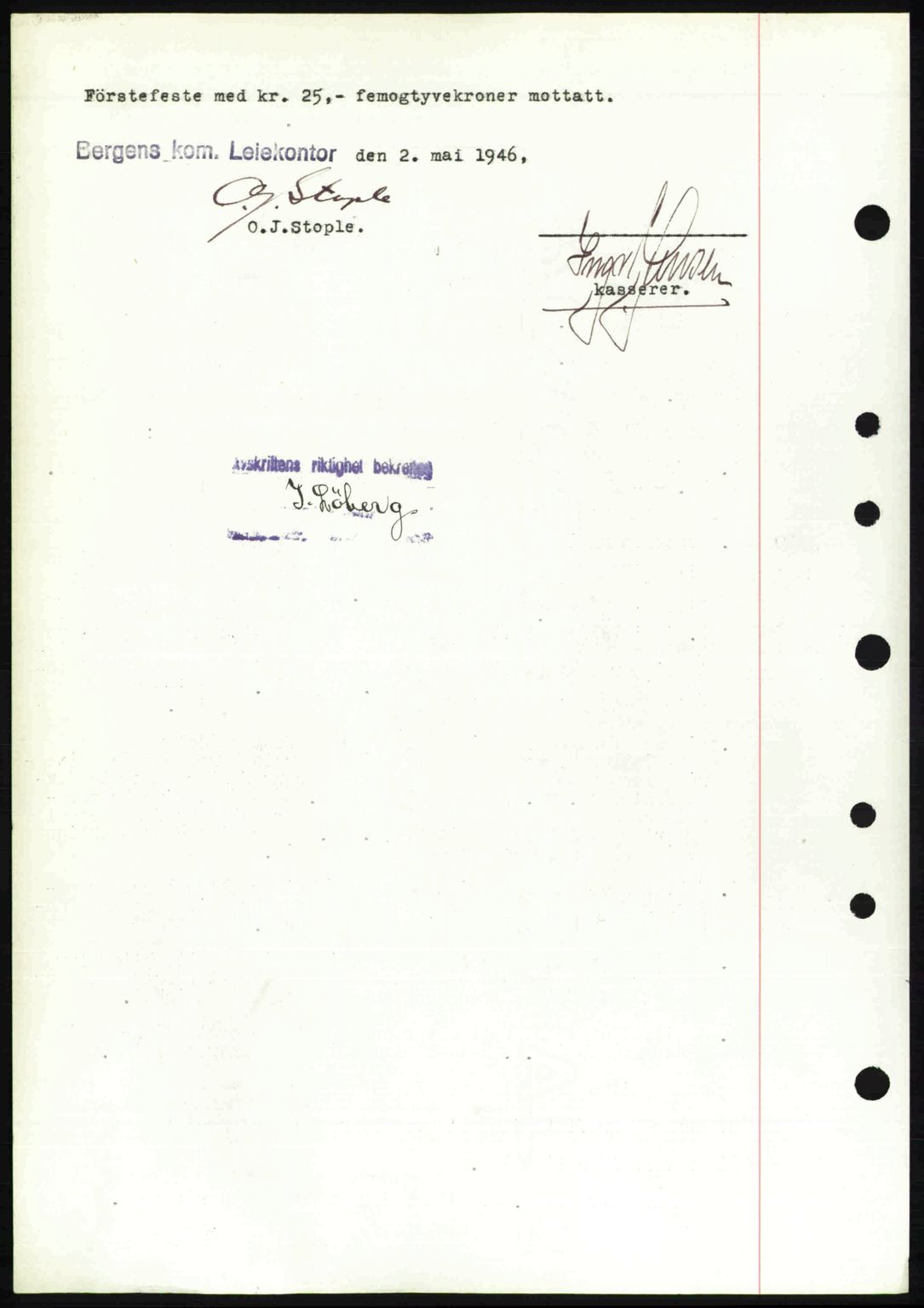 Byfogd og Byskriver i Bergen, SAB/A-3401/03/03Bc/L0022: Mortgage book no. A18, 1946-1946, Diary no: : 2611/1946