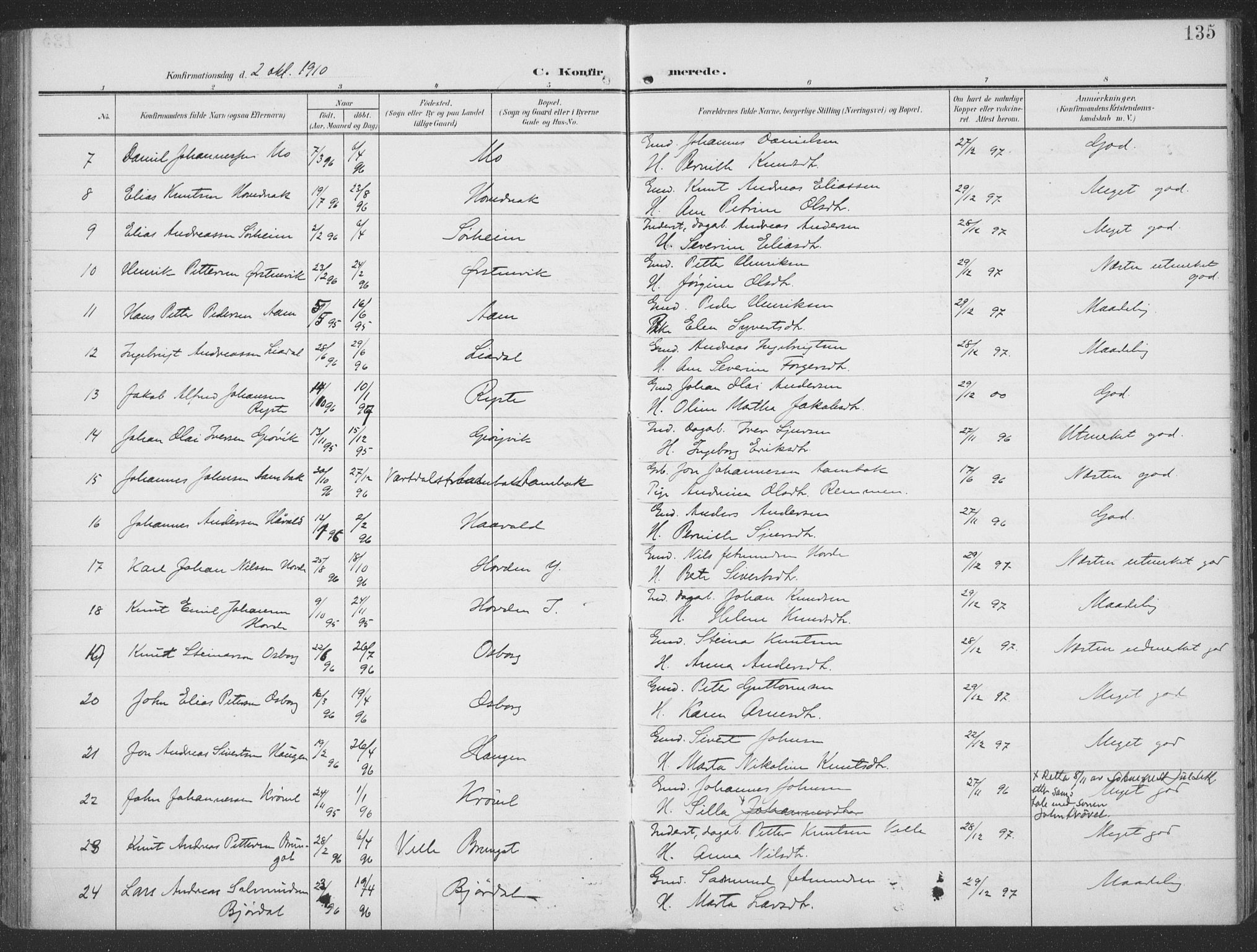 Ministerialprotokoller, klokkerbøker og fødselsregistre - Møre og Romsdal, SAT/A-1454/513/L0178: Parish register (official) no. 513A05, 1906-1919, p. 135
