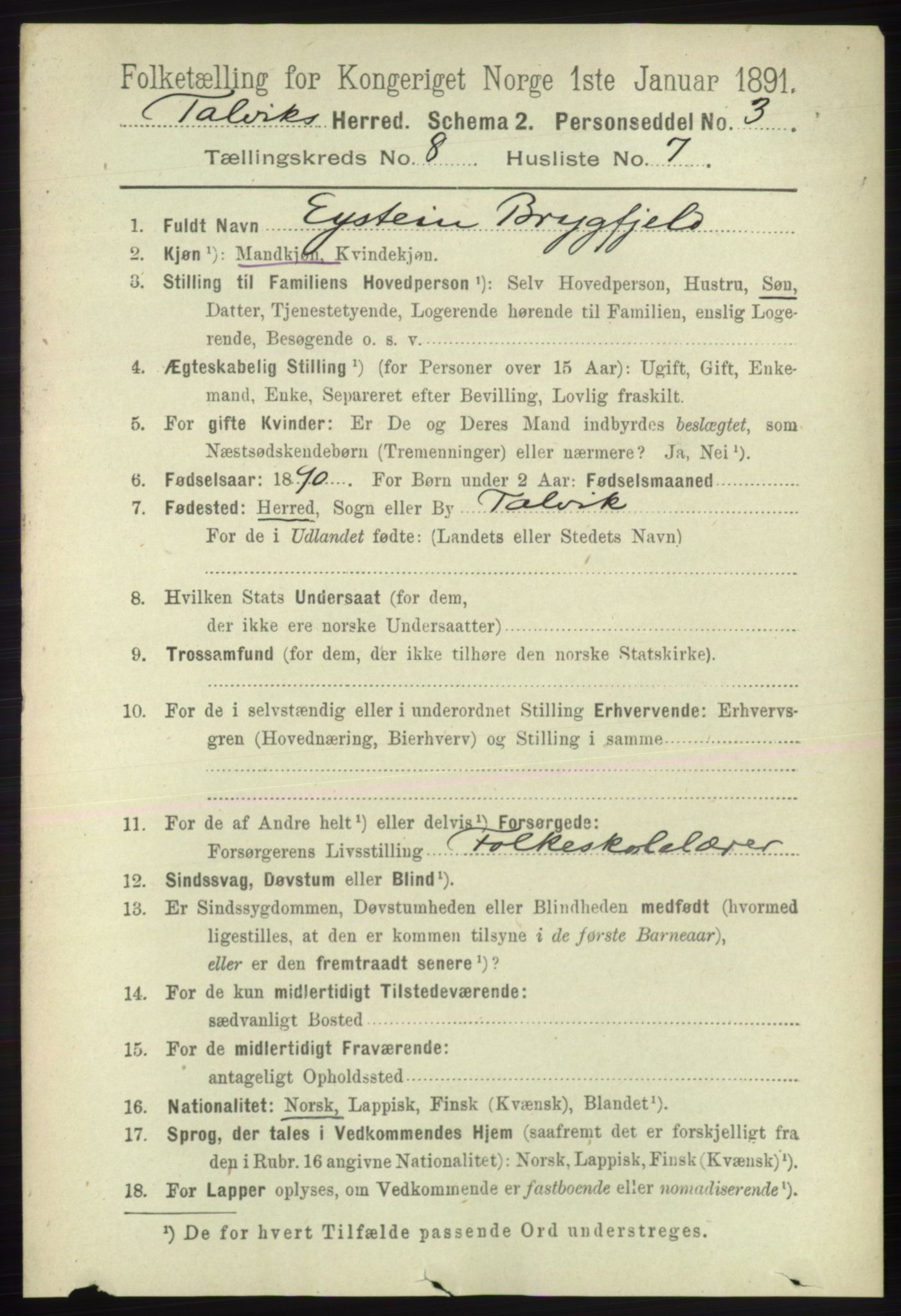 RA, 1891 census for 2013 Talvik, 1891, p. 2085
