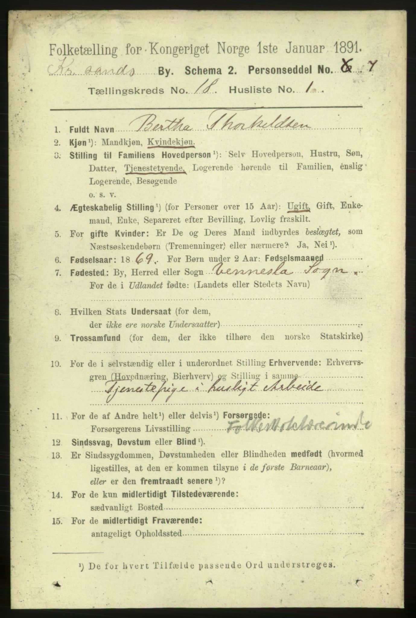 RA, 1891 census for 1001 Kristiansand, 1891, p. 7202