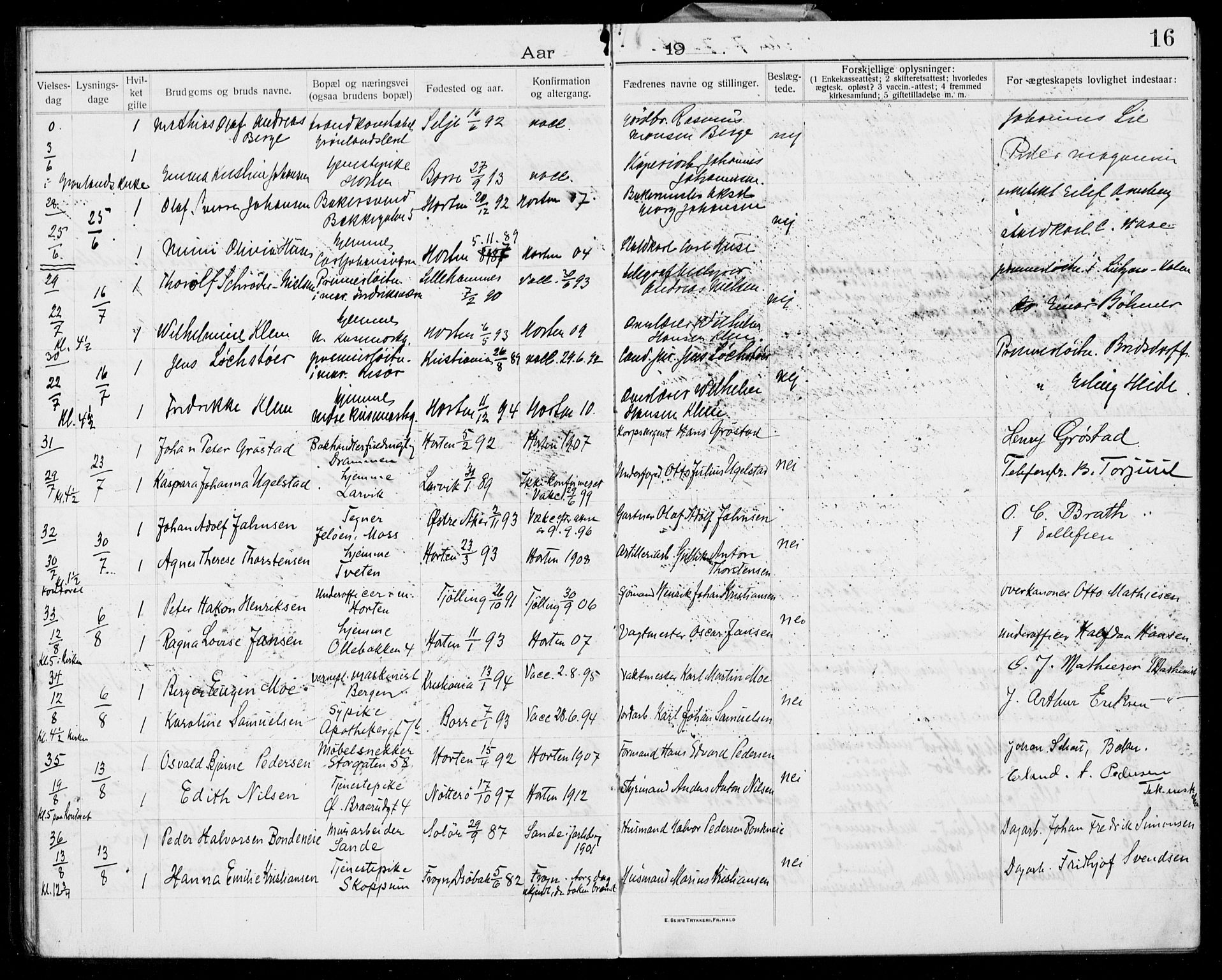 Horten kirkebøker, AV/SAKO-A-348/H/Ha/L0005: Banns register no. 5, 1914-1923, p. 16