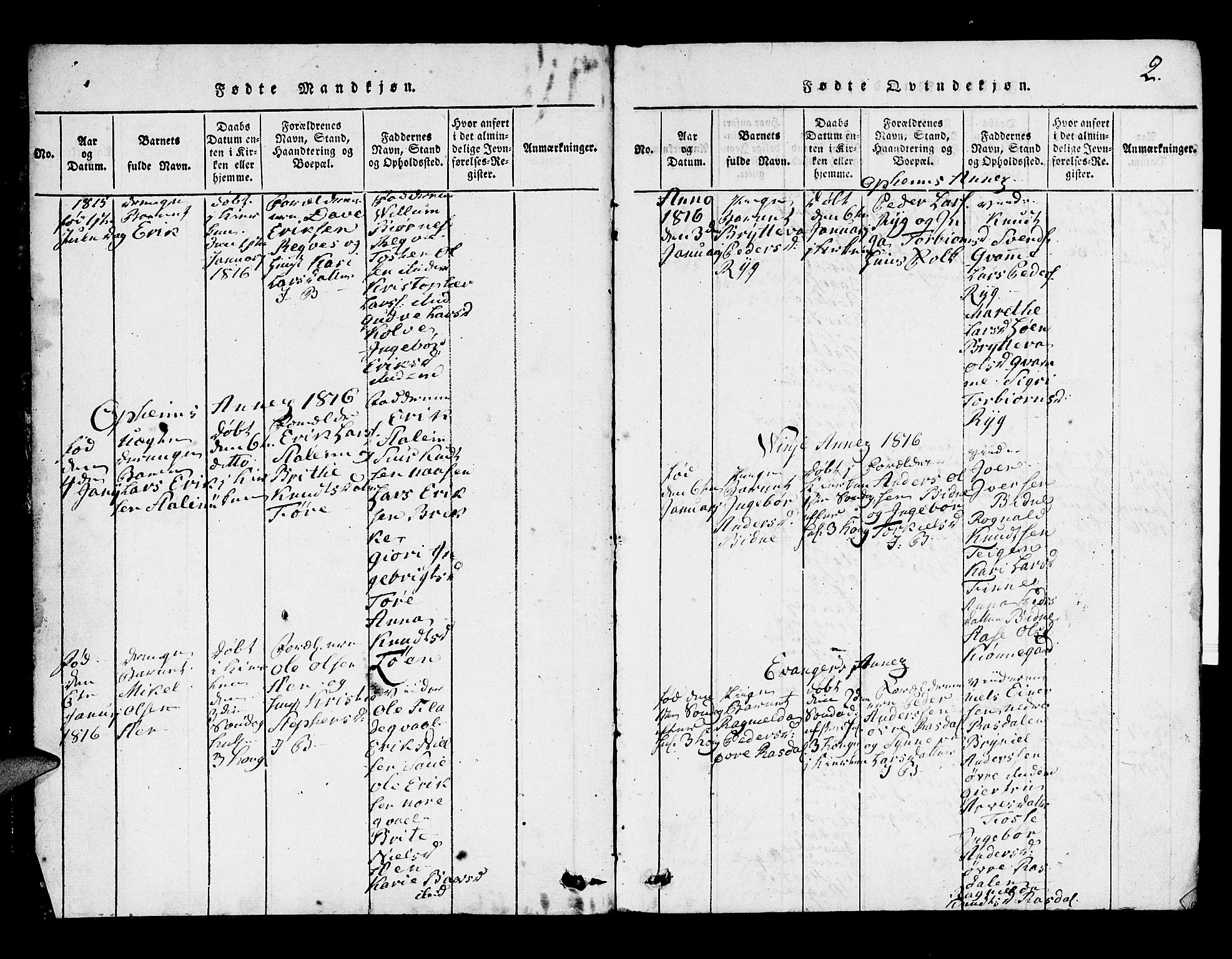 Voss sokneprestembete, SAB/A-79001/H/Hab: Parish register (copy) no. A 1, 1816-1818, p. 2