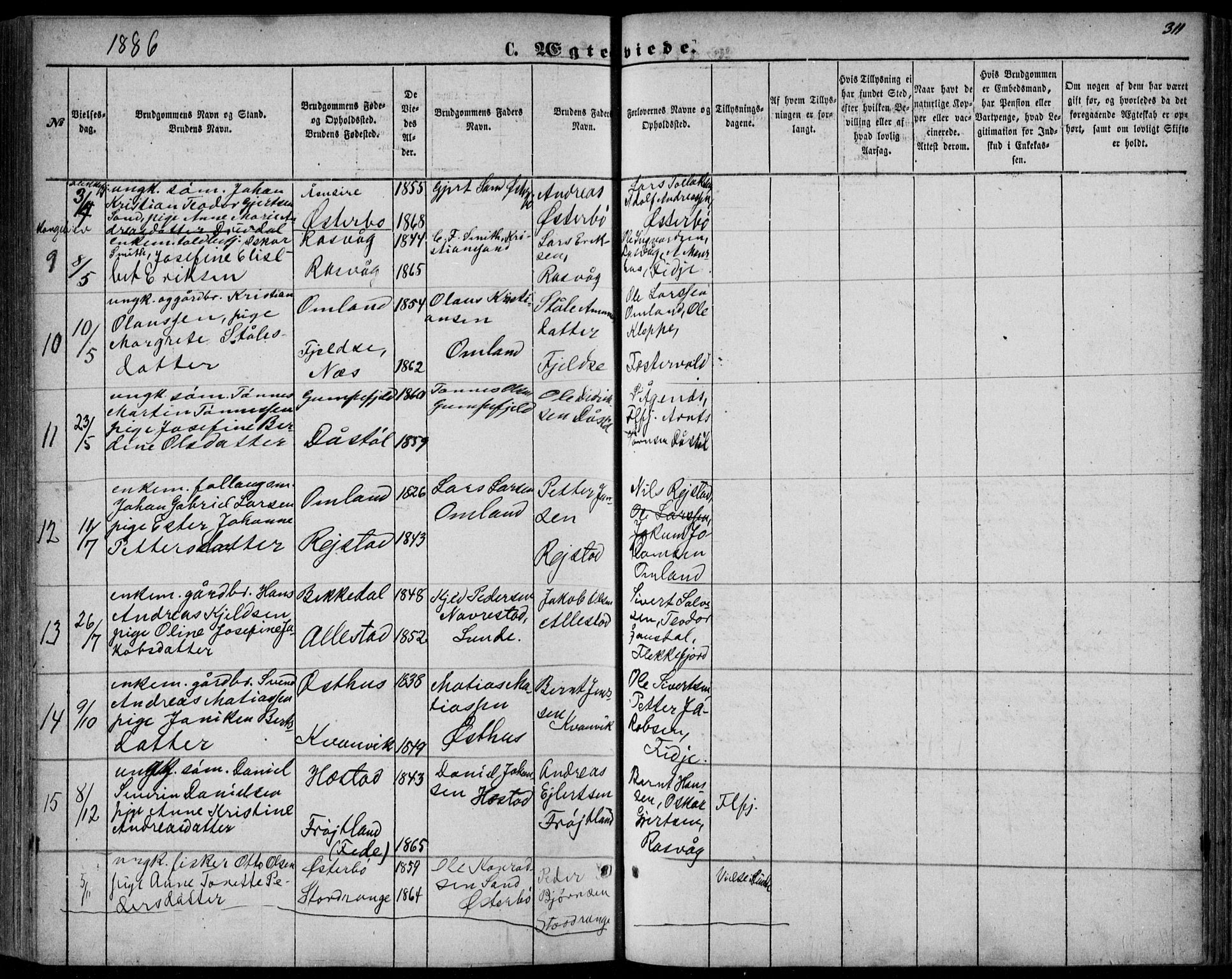 Flekkefjord sokneprestkontor, AV/SAK-1111-0012/F/Fb/Fbb/L0003: Parish register (copy) no. B 3, 1867-1889, p. 311